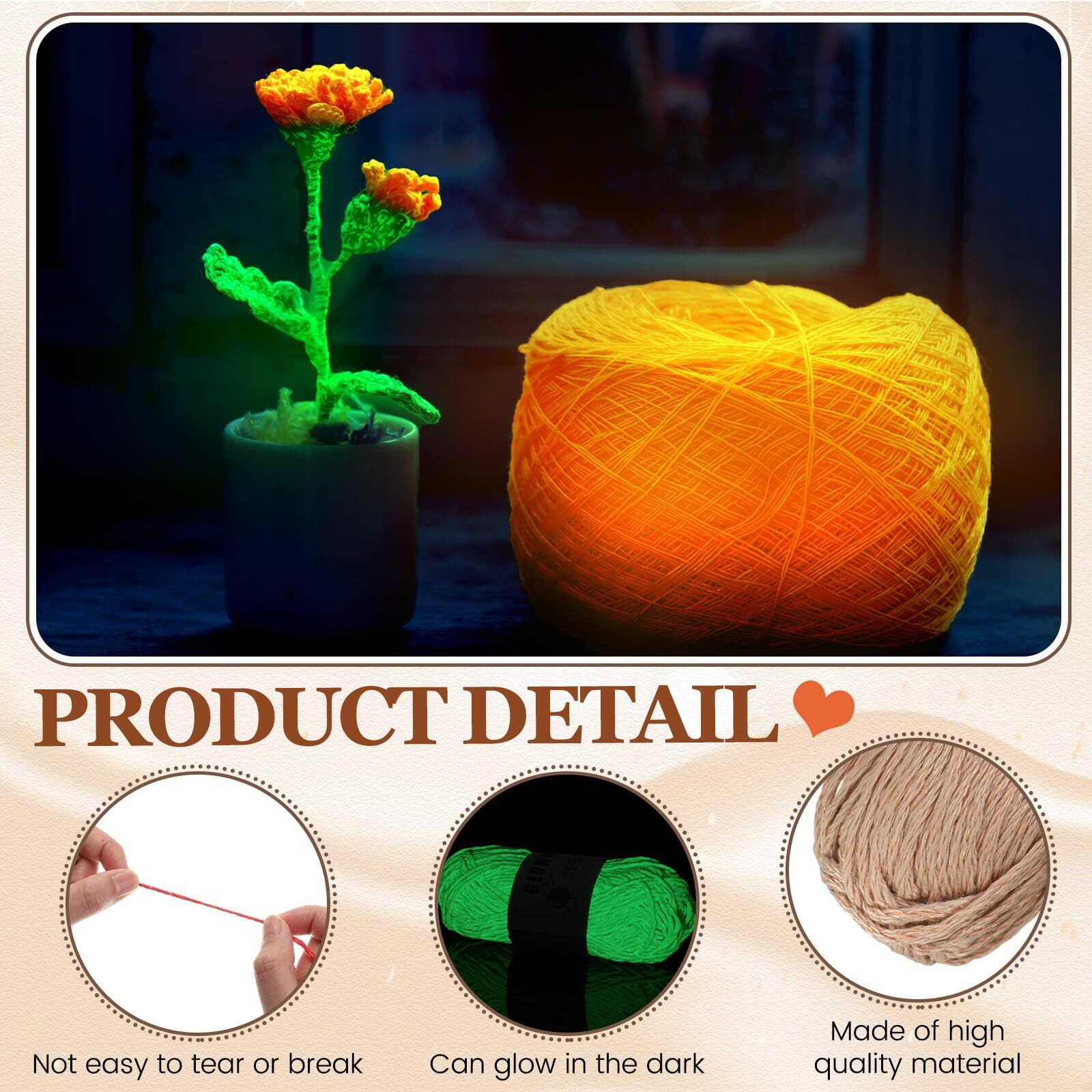 Willbond 5 Rolls Glow In The Dark Yarn Luminous Crochet Yarn For Halloween Crocheting Diy Knitting Glow Fingering Weight Yarn For Arts Crafts Sewing Party Supplies, 54.7 Yd Per Roll (Multiple Colors)