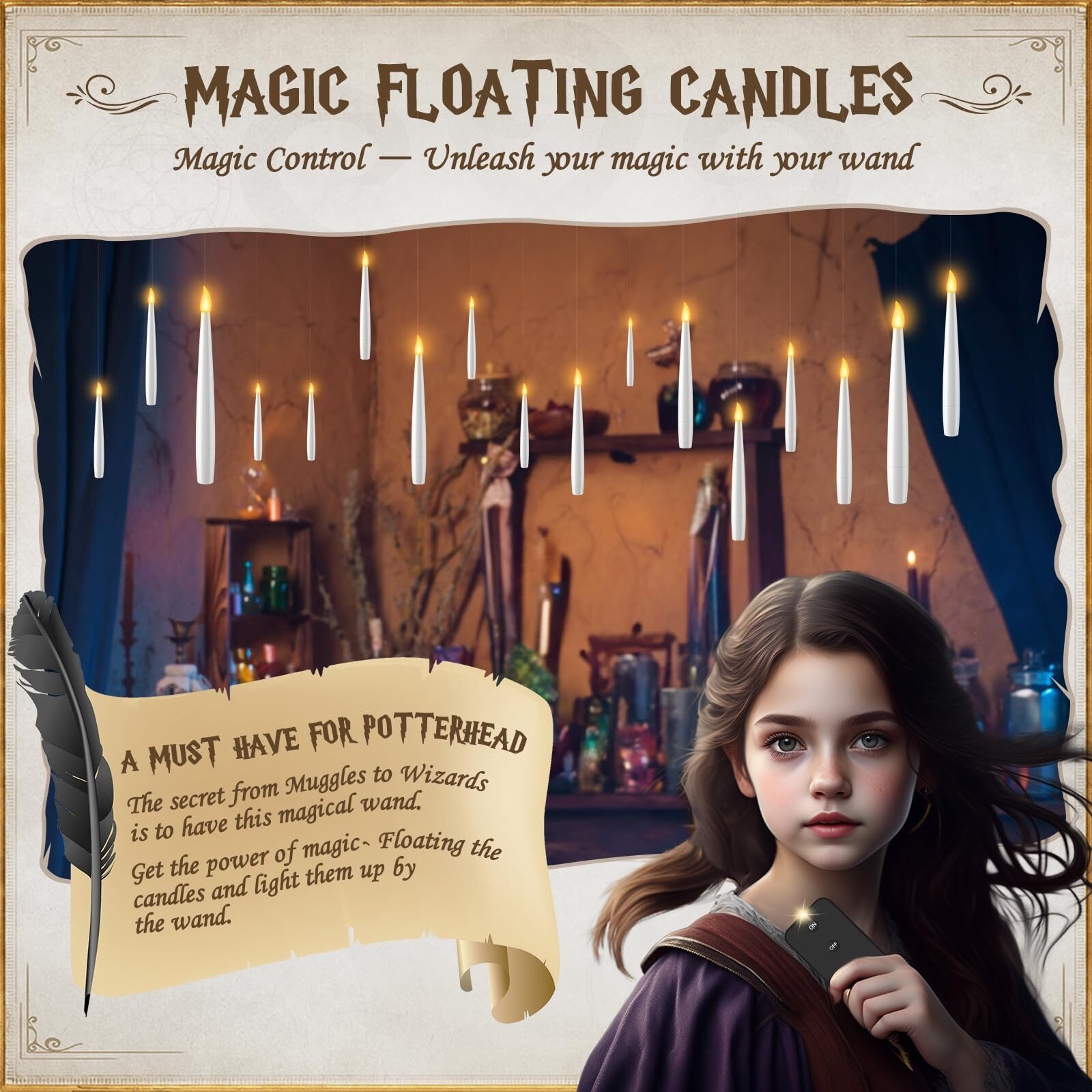 Floating Candles With Remote 8Pcs - Halloween Decorations Magic Hanging Candles Flickering Warm Light Led Flameless Candles With Remote, Floating Lights For Window Bedroom Wedding Birthday Party Decor