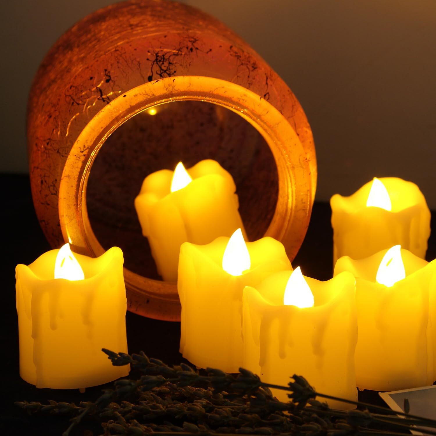 Candle Choice Battery Operated Flameless Votive Candles With Timer Realistic Flickering Fake Electric Led Tea Lights Tealights For Halloween Christmas Party Wedding Decorations Batteries Incl. 6 Pack
