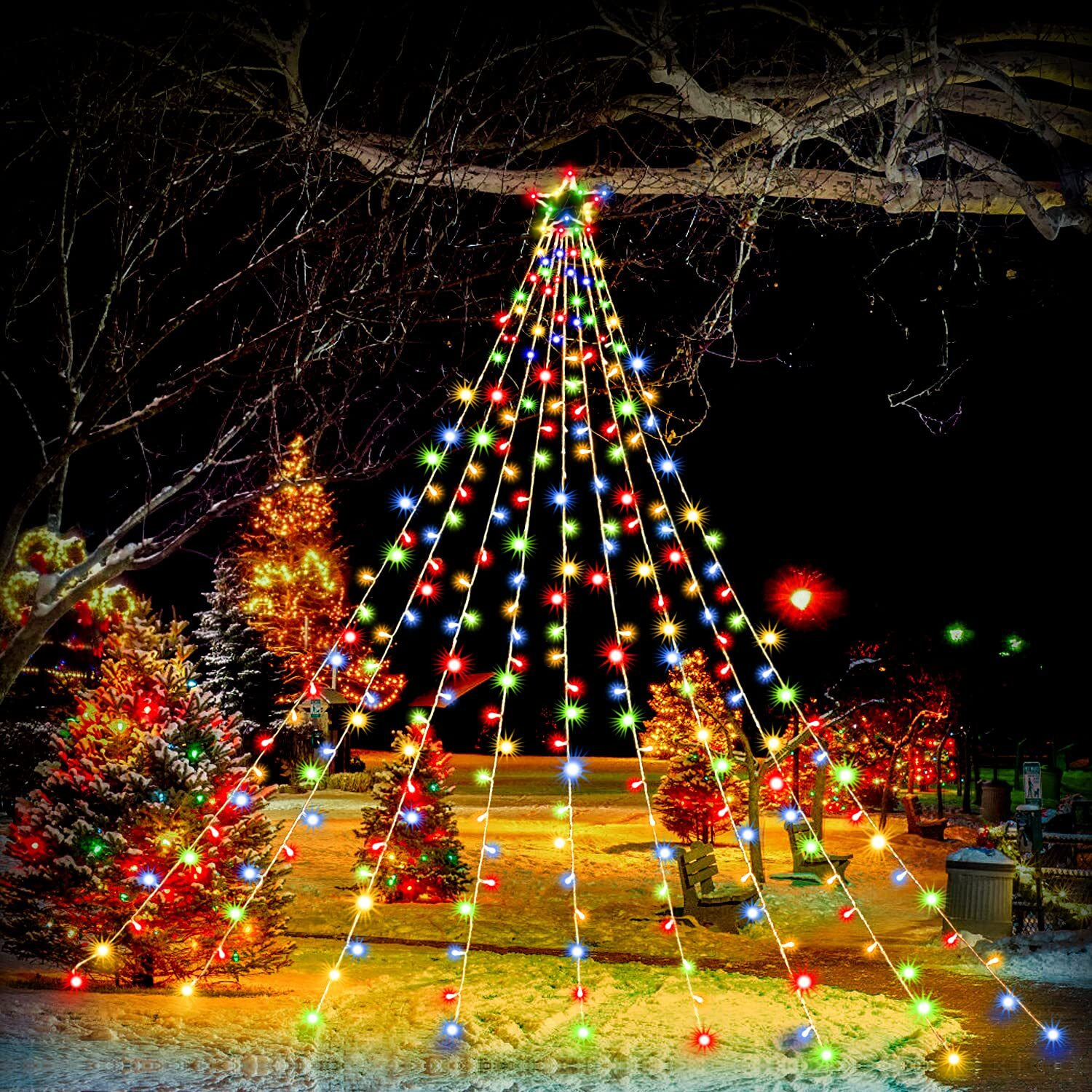 Qulist Christmas Decoration Star Lights Outdoor,317 Led 16.4Ft Christmas Tree Toppers String Lights[8 Modes& Waterproof] For Halloween Xmas New Year Holiday Birthday (Iron-Multicolor)