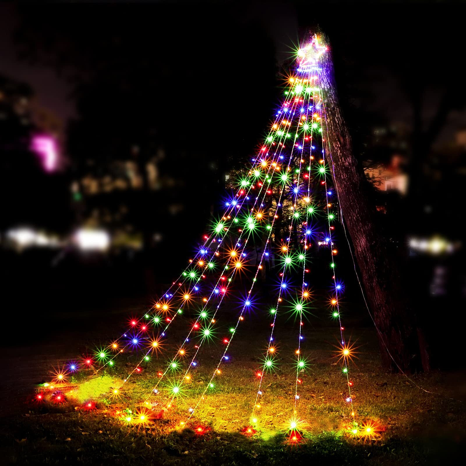 Qulist Christmas Decoration Star Lights Outdoor,317 Led 16.4Ft Christmas Tree Toppers String Lights[8 Modes& Waterproof] For Halloween Xmas New Year Holiday Birthday (Iron-Multicolor)