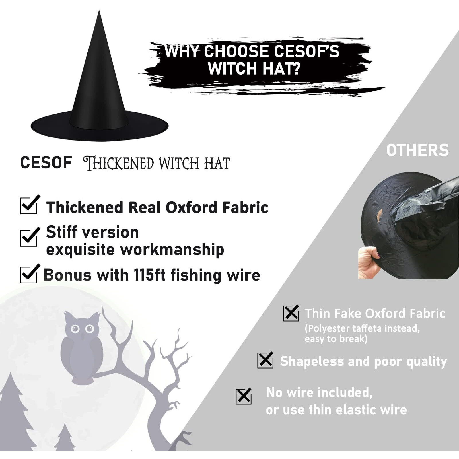12Pcs Halloween Black Witch Hats Costume Accessory Decorations, Thickened Hanging Wizard Hats Bulk For Women Kids With Hanging Rope Floating Porch Indoor Outdoor Hocus Pocus Decor Party Supplies