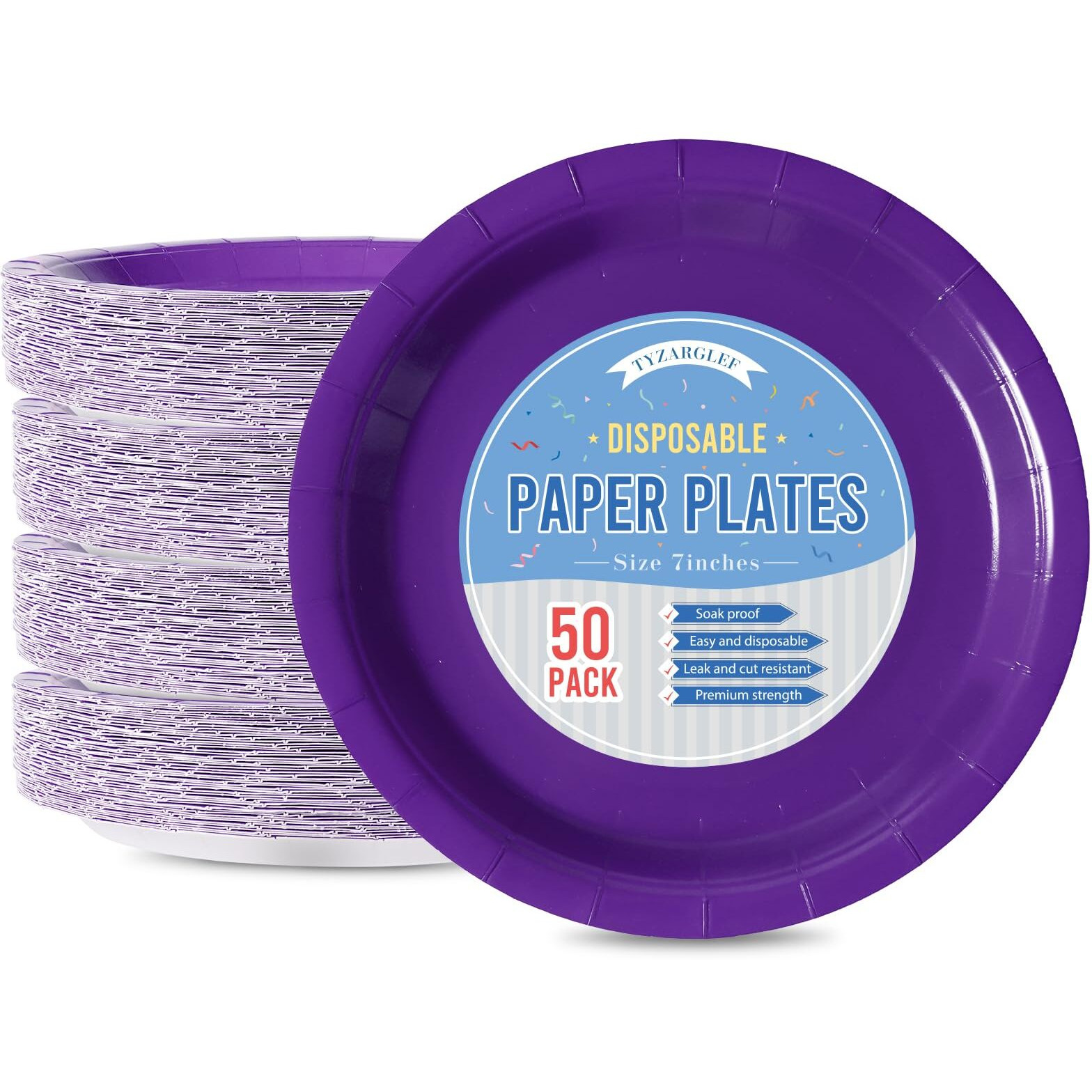 Tyzarglef Disposable Paper Plates Purple, 50 Count 7    Dessert Cake Plates Bulk For Party Supplies, Colored And Sturdy Party Plates For Birthday, Halloween, Baby Shower, Bridal Party Supplies