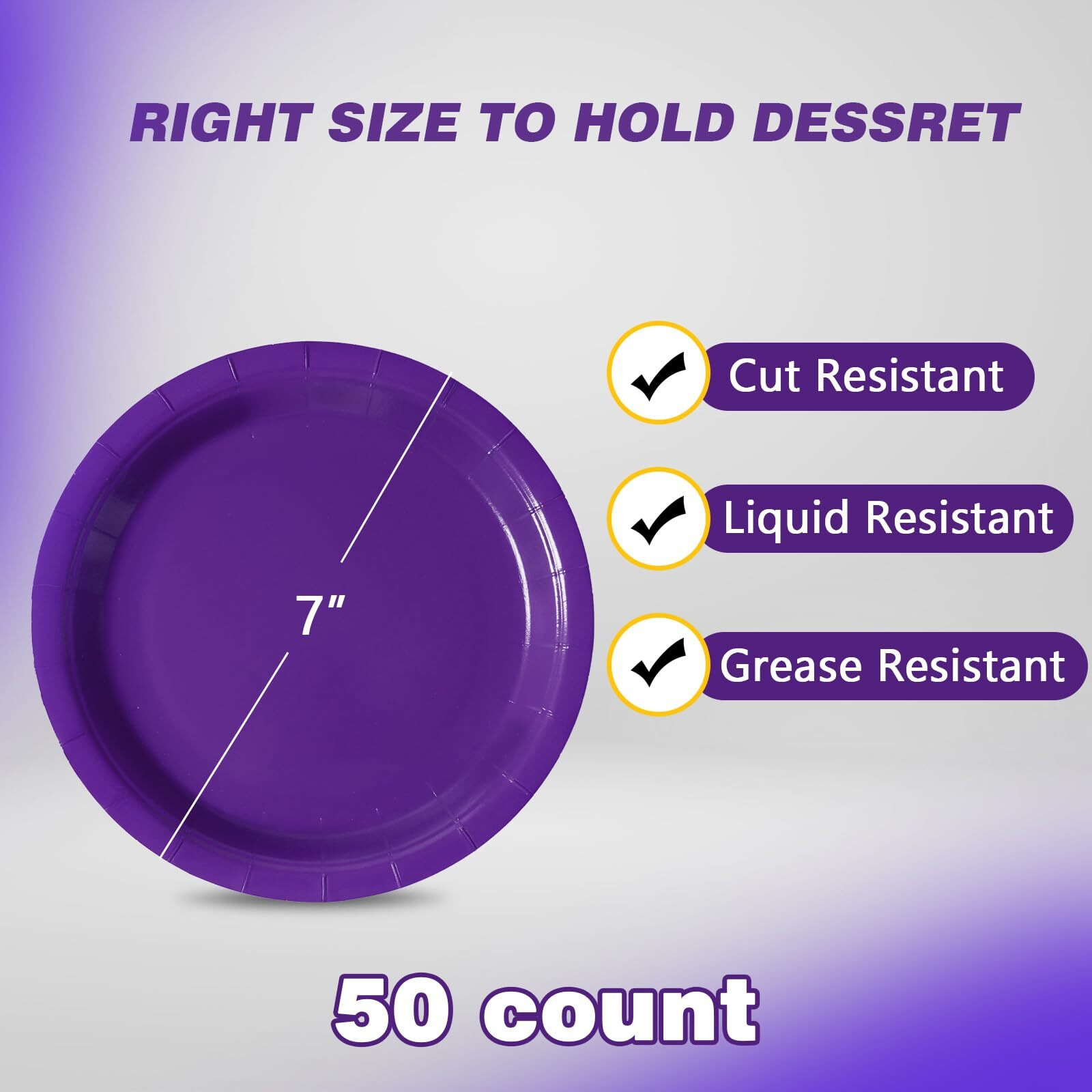 Tyzarglef Disposable Paper Plates Purple, 50 Count 7    Dessert Cake Plates Bulk For Party Supplies, Colored And Sturdy Party Plates For Birthday, Halloween, Baby Shower, Bridal Party Supplies