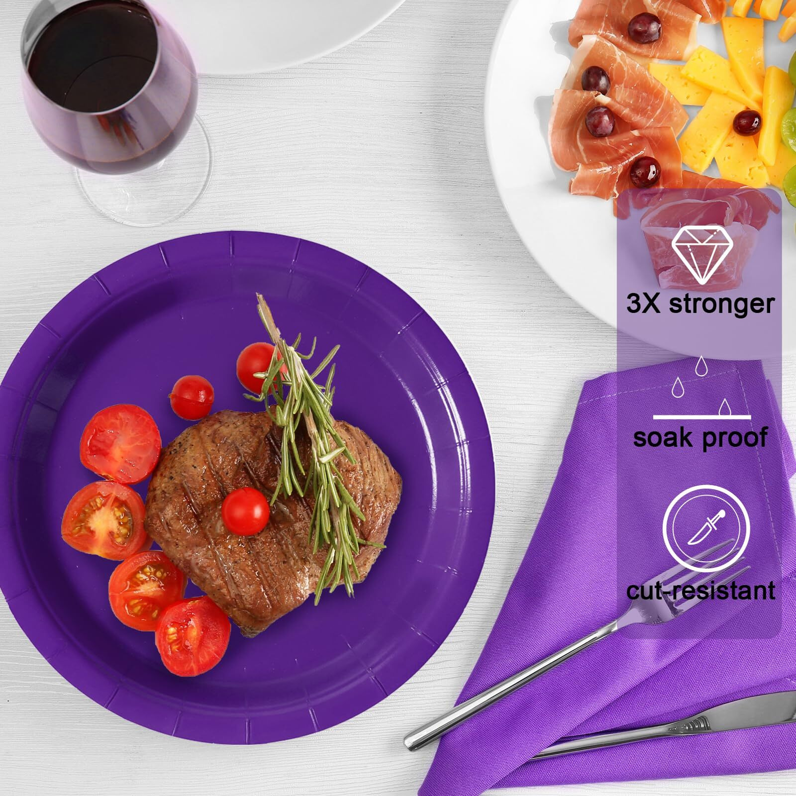 Tyzarglef Disposable Paper Plates Purple, 50 Count 7    Dessert Cake Plates Bulk For Party Supplies, Colored And Sturdy Party Plates For Birthday, Halloween, Baby Shower, Bridal Party Supplies