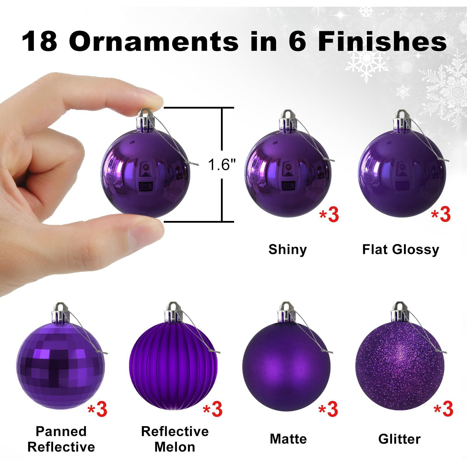 Purple 1.6"" Small Christmas Balls Christmas Tree Decoration Ornaments Shatterproof Hanging Balls For Birthday Wedding Halloween Holiday Decorations Set Of 18Pcs