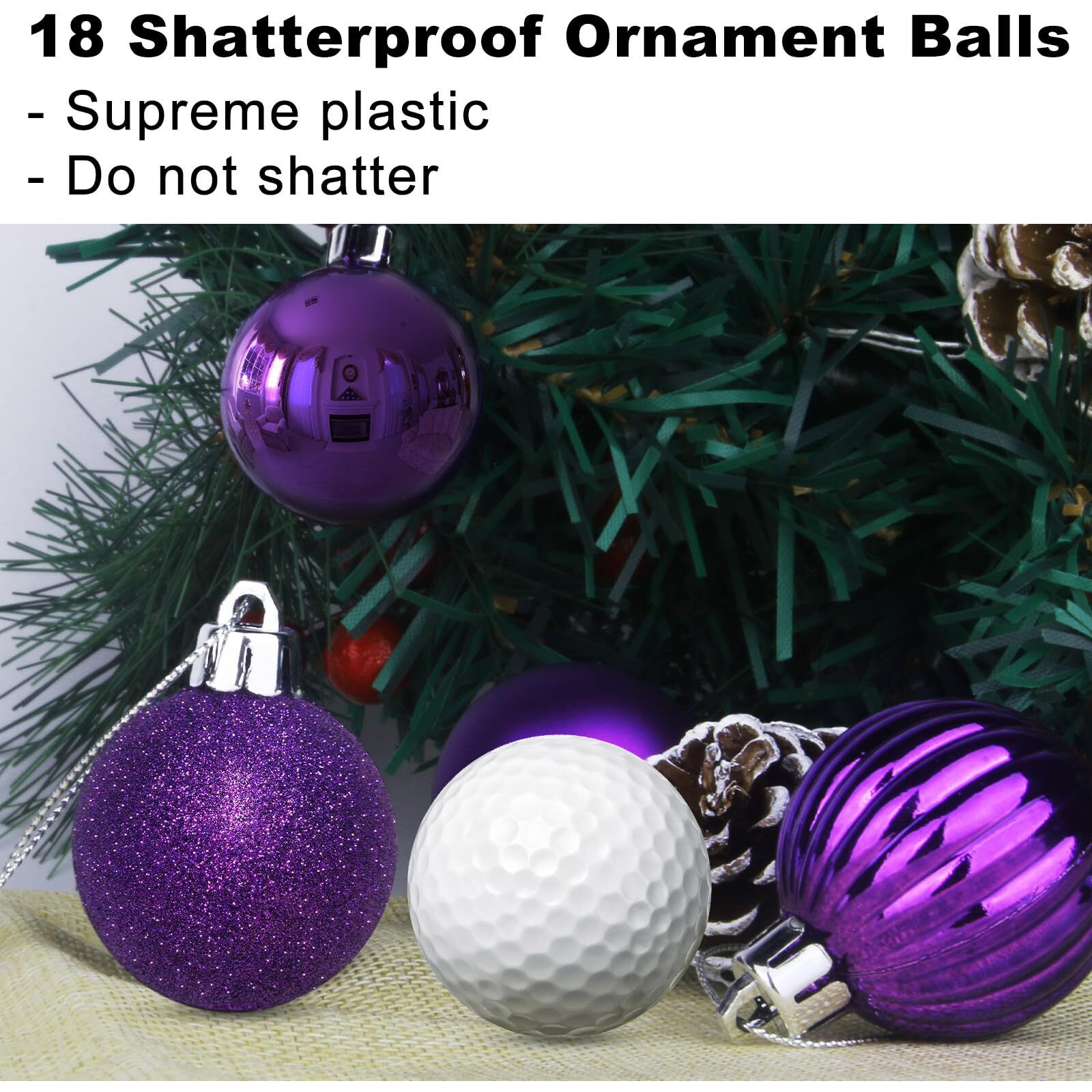 Purple 1.6"" Small Christmas Balls Christmas Tree Decoration Ornaments Shatterproof Hanging Balls For Birthday Wedding Halloween Holiday Decorations Set Of 18Pcs