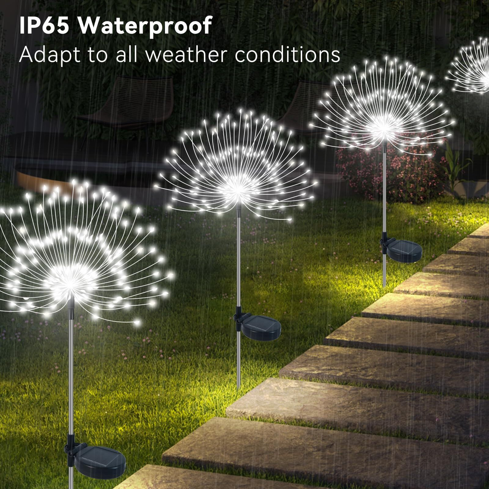 Slyuexu Solar Garden Lights Outdoor Waterproof, 2 Pack 120 Led Solar Firework Lights Decorative Garden D  Cor Outside For Flowerbed Halloween Christmas Decorations, White