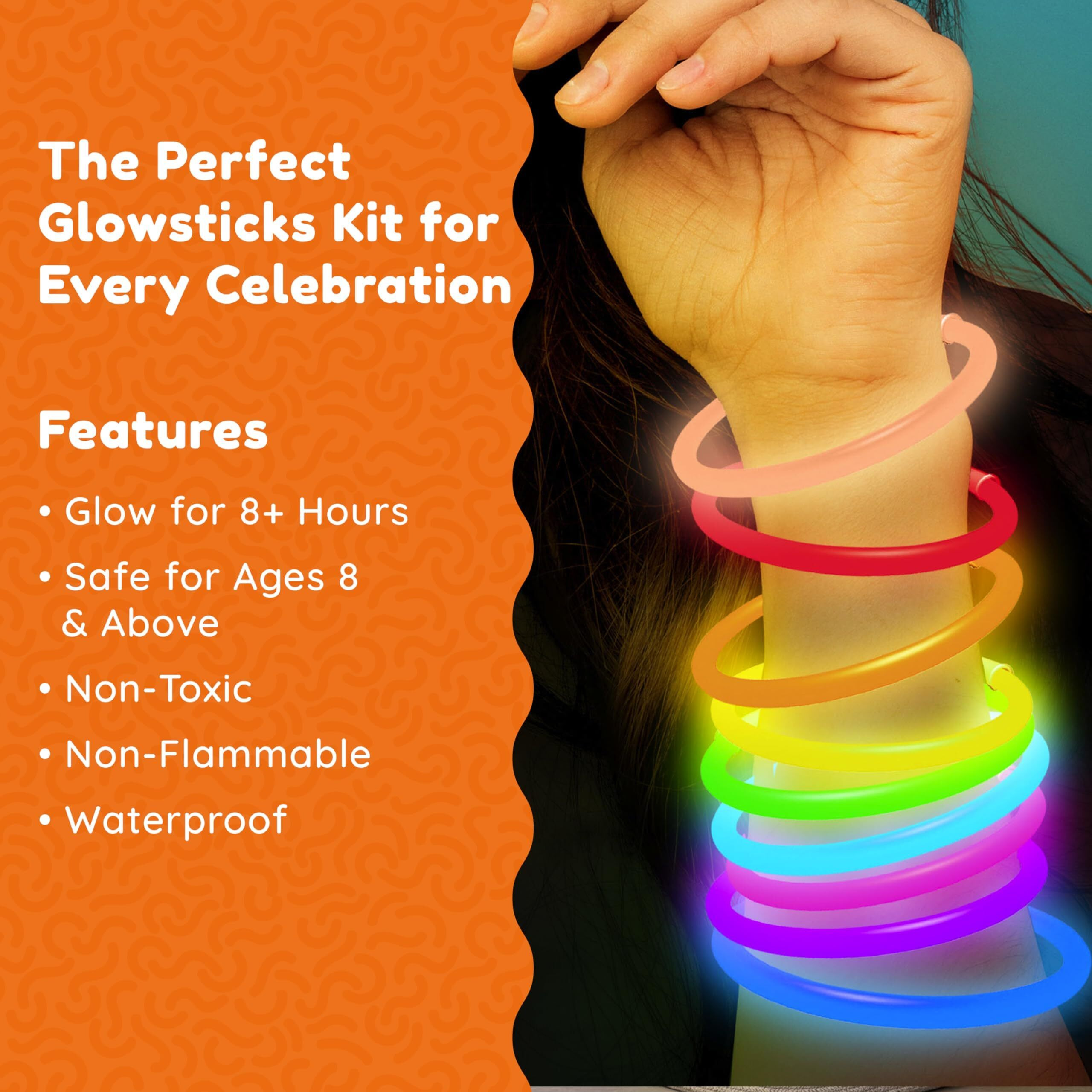 Glow Fever 209Pcs Glow Sticks Bulk Party Pack Includes 100 8"" Glow Sticks And 109 Accessories, With Bonus Connectors For Glow Sphere And Eye Glasses, For Party Festivals Rave Halloween