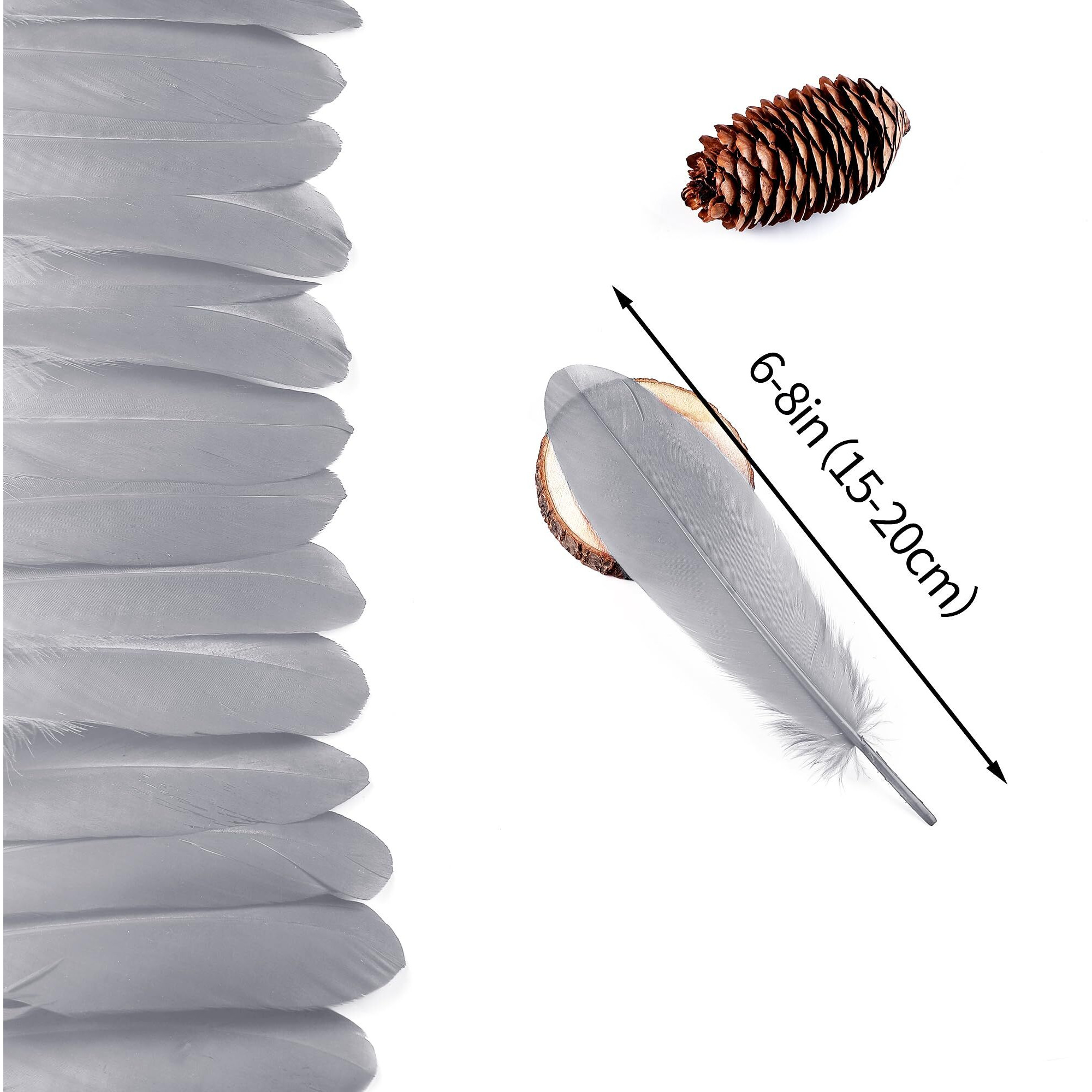 Ballinger Gray Craft Feathers Bulk - 120Pcs 6-8Inch Big Feathers For Diy Halloween Decorations, Jewelry,Cosplay And Clothing Accessories
