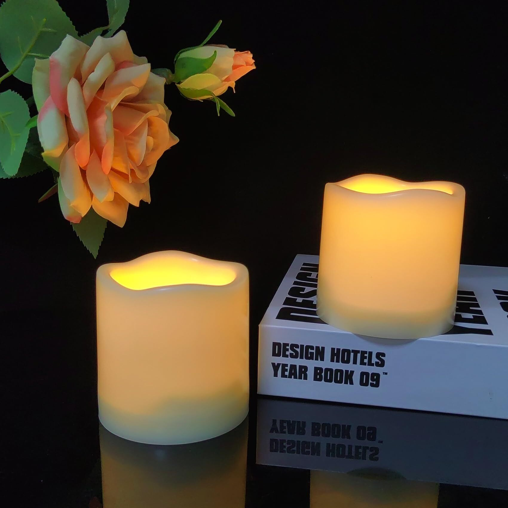 Qinc 2 Pack 3 Outdoor Battery Operated Flameless Candles With Timer Flickering Pillar Waterproof Candle Plastic Electric Led Lights For Wedding Party Halloween Thanksgiving Christmas Decoration