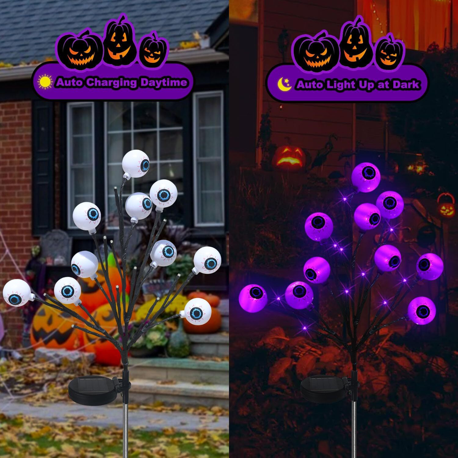 Ohwewant 2 Packs Eyeball Solar Halloween Pathway Lights, Purple Halloween Stake Lights For Outdoor Halloween Decorations, Waterproof Solar Halloween Lights Outdoor For Garden Backyard Patio Pathway