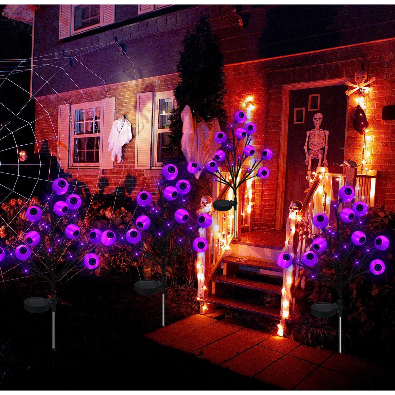 Ohwewant 2 Packs Eyeball Solar Halloween Pathway Lights, Purple Halloween Stake Lights For Outdoor Halloween Decorations, Waterproof Solar Halloween Lights Outdoor For Garden Backyard Patio Pathway