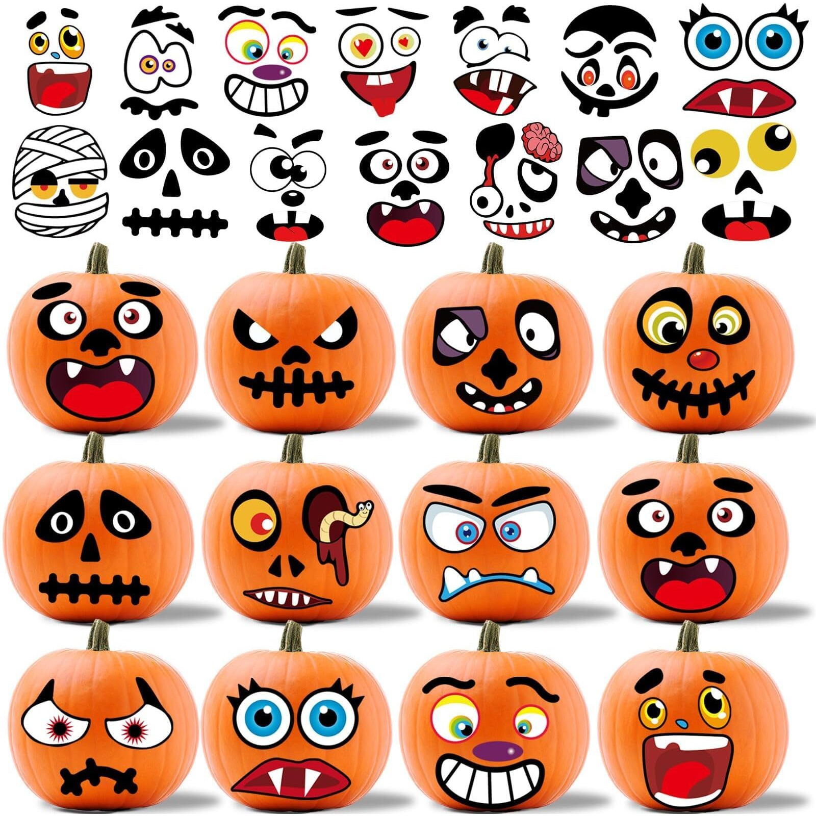 Halloween Pumpkin Decorating Stickers Jack-O-Lantern Diy Make A Pumpkin Face Expressions Decals Decorations For Treats Party Favors Game Stickers