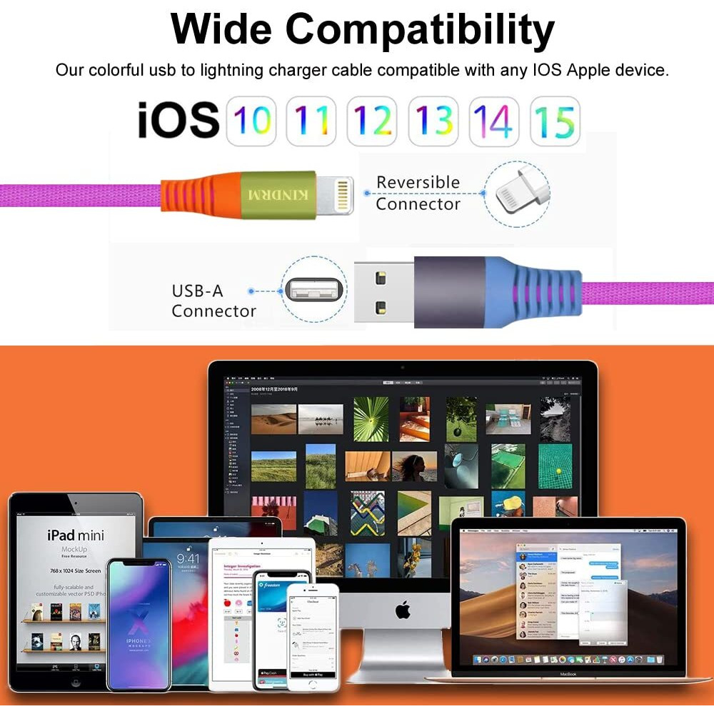 Kindrm Iphone Charger Cable, [Apple Mfi Certified] 3Ft Colorful Gradual Usb A To Lightning Charger Cable Nylon Braided Fast Charging Data Cord For Iphone 14 13 12 11 Pro Max Xr Xs X 8 7 6 Plus More