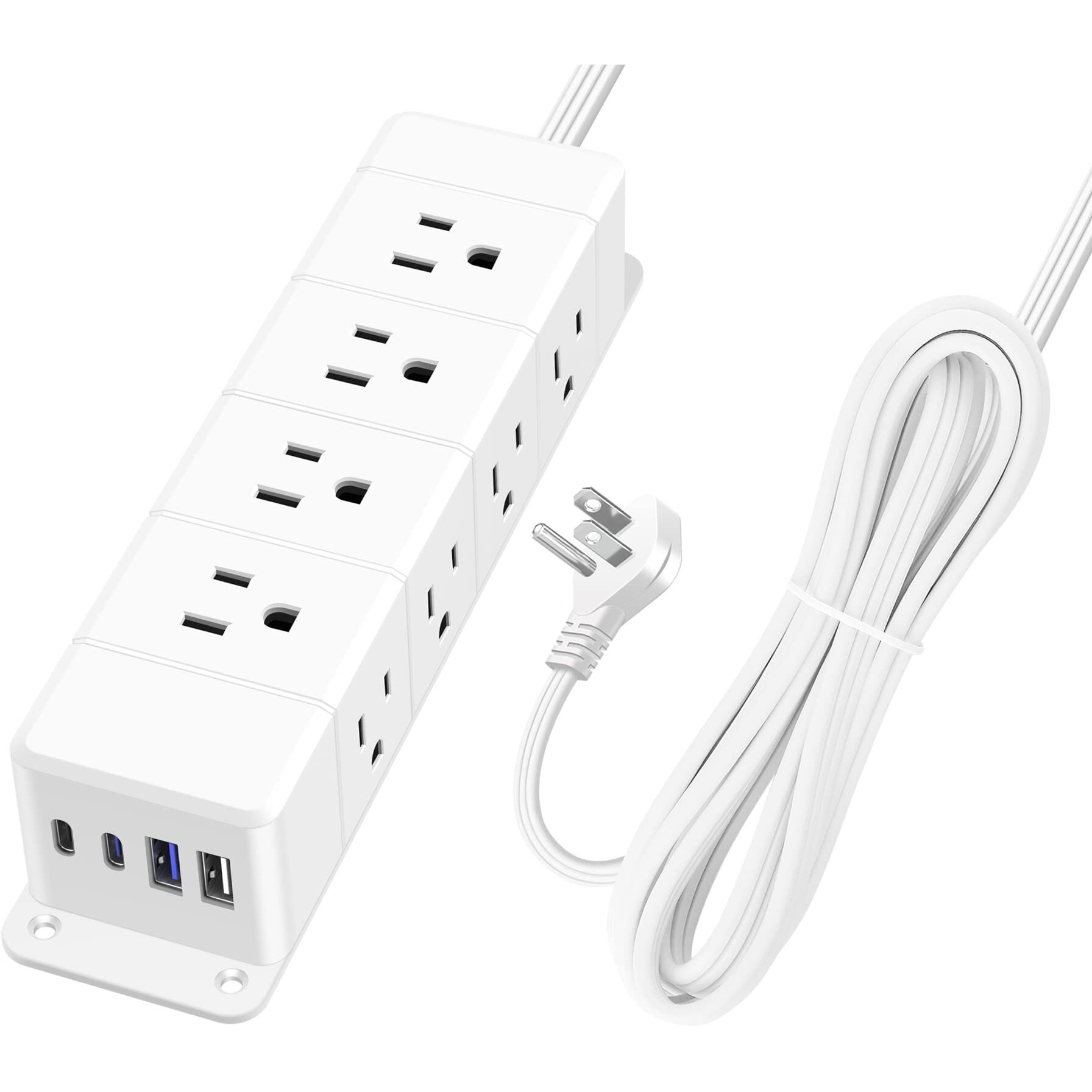 30W Usb C Power Strip Surge Protector,4 Side 12 Outlets Desk Power Strip With Ultra Thin Flat Plug,Pd Fast Charing,2 Usb-C,2 Usb-A(Usb Total 40W),10Ft Flat Extension Cord With Multiple Outlets,1200J
