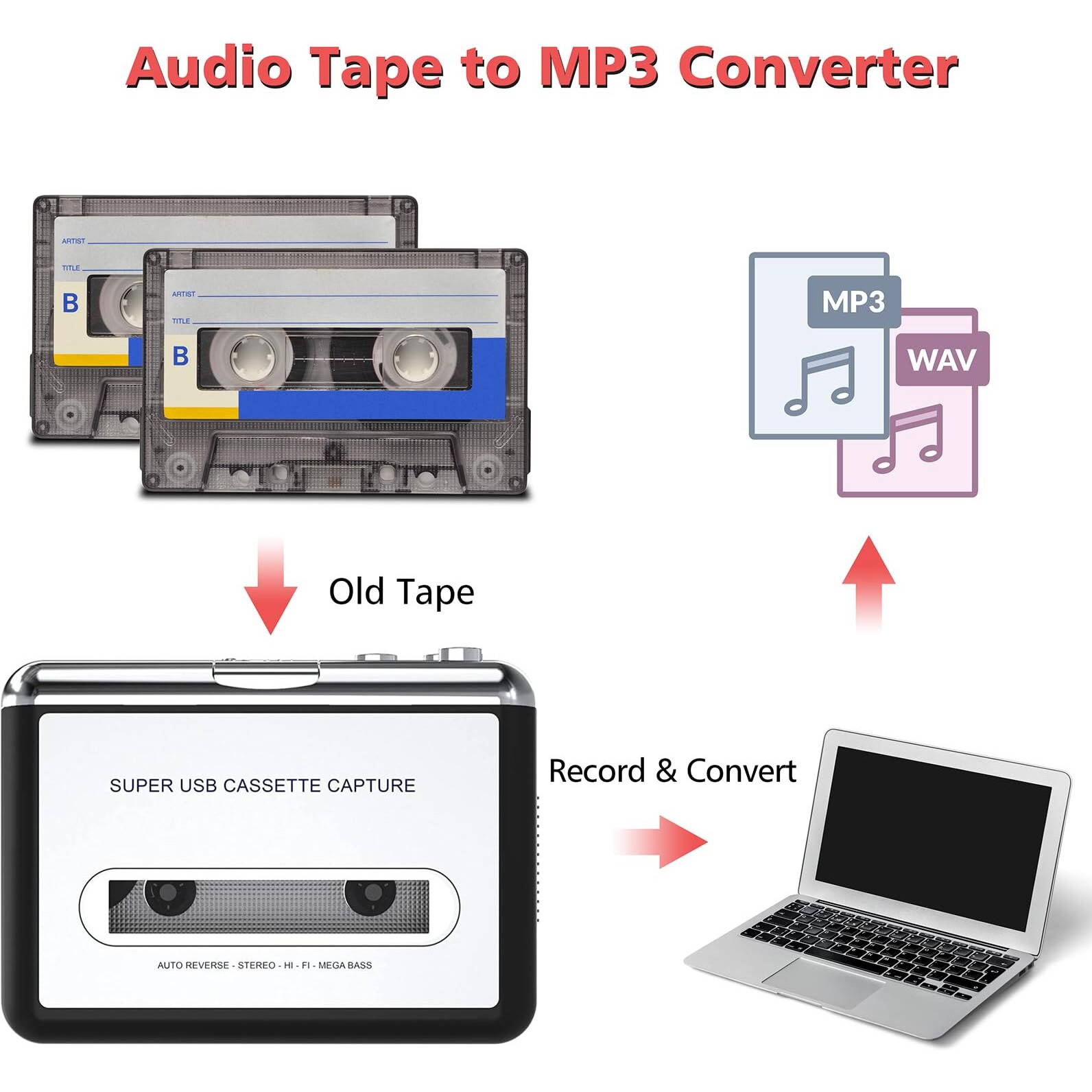 Cassette Player - Compact Tape Player Portable Recorder With Earphone-Convert Audio Music Cassette To Mp3 Digital, Compatible With Laptop/Pc/Mac- For Entertainment, Travel, Light Sports(Silver)