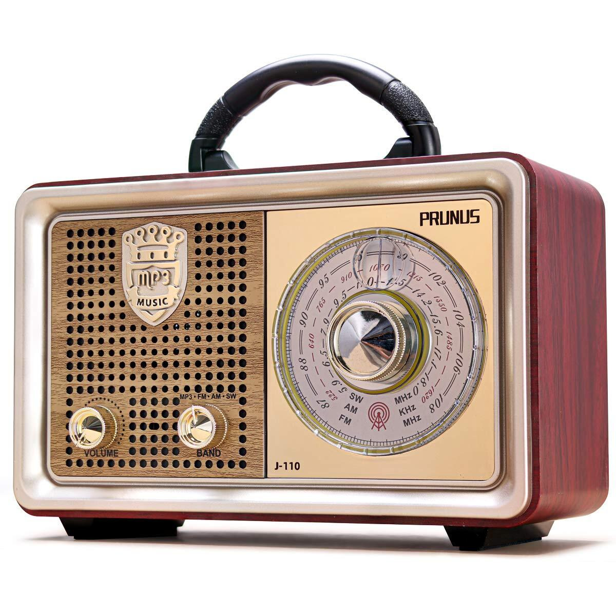 Prunus J-110 Retro Portable Radio Am Fm Shortwave Radio Transistor Battery Operated Vintage Radio With Bluetooth Speaker,3-Way/Ac Power Sources,Aux Tf Card Usb Playing For Home/Outdoor/Gift