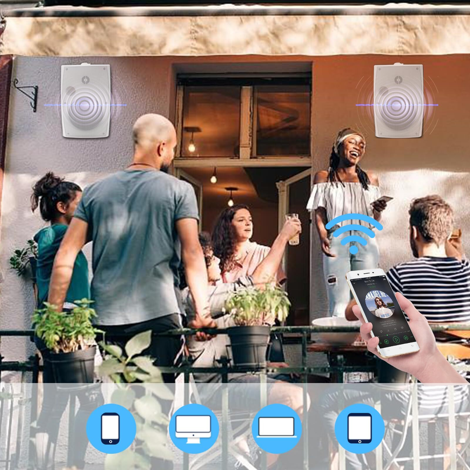 Herdio 6.5 Inches Indoor Outdoor Bluetooth Speakers Waterproof Wired 400 Watts With Powerful Bass,2 Way Wall Mount Speakers All-Weather Durability For Patio Home Deck Porch Backyard(Pair,Withe)