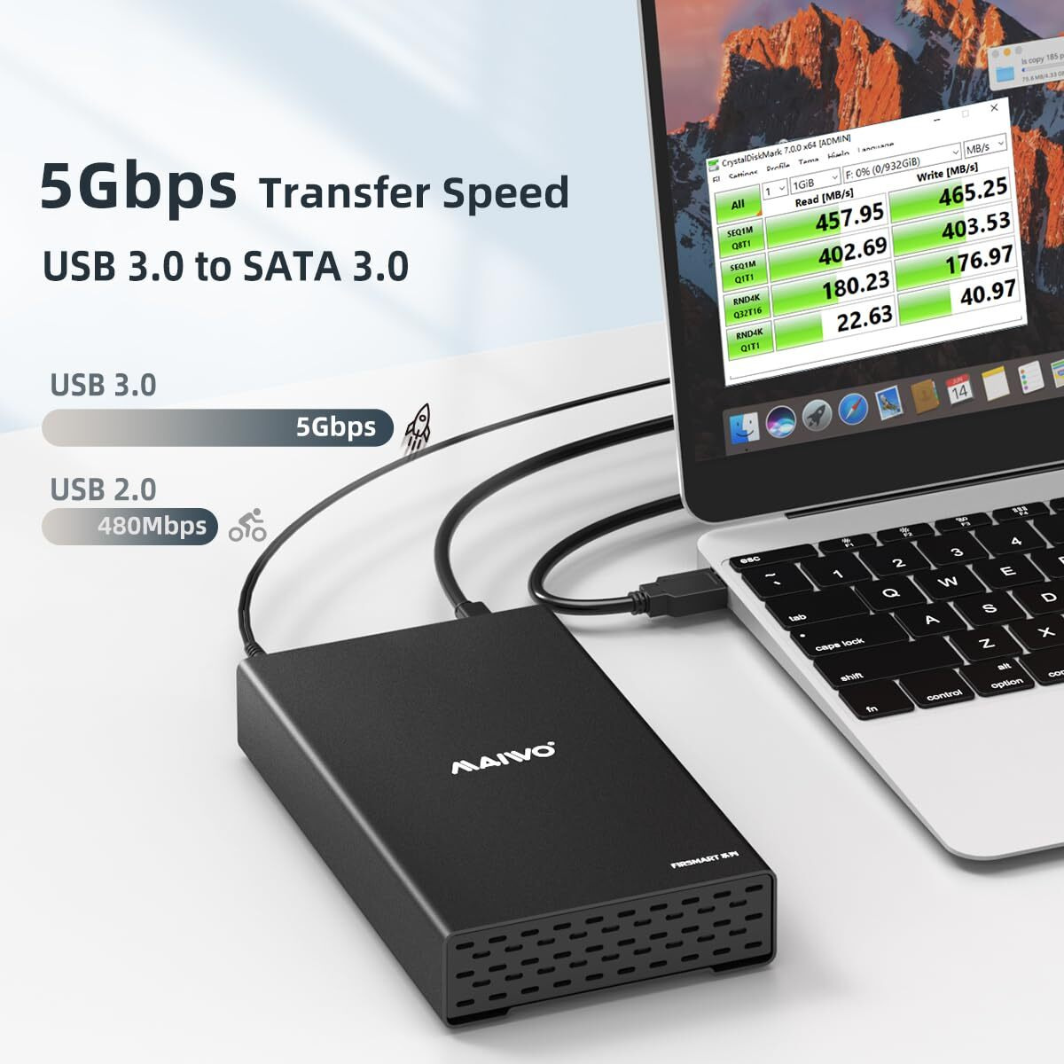 Maiwo 2.5 3.5 Inch Sata Hard Drive Enclosure, 5Gbps External Hard Drive Enclosure Reader For 2.5/3.5"" Sata Hdd/Ssd, 16Tb Capacity With Uasp, Usb 3.0 To Sata Adapter Case Shell