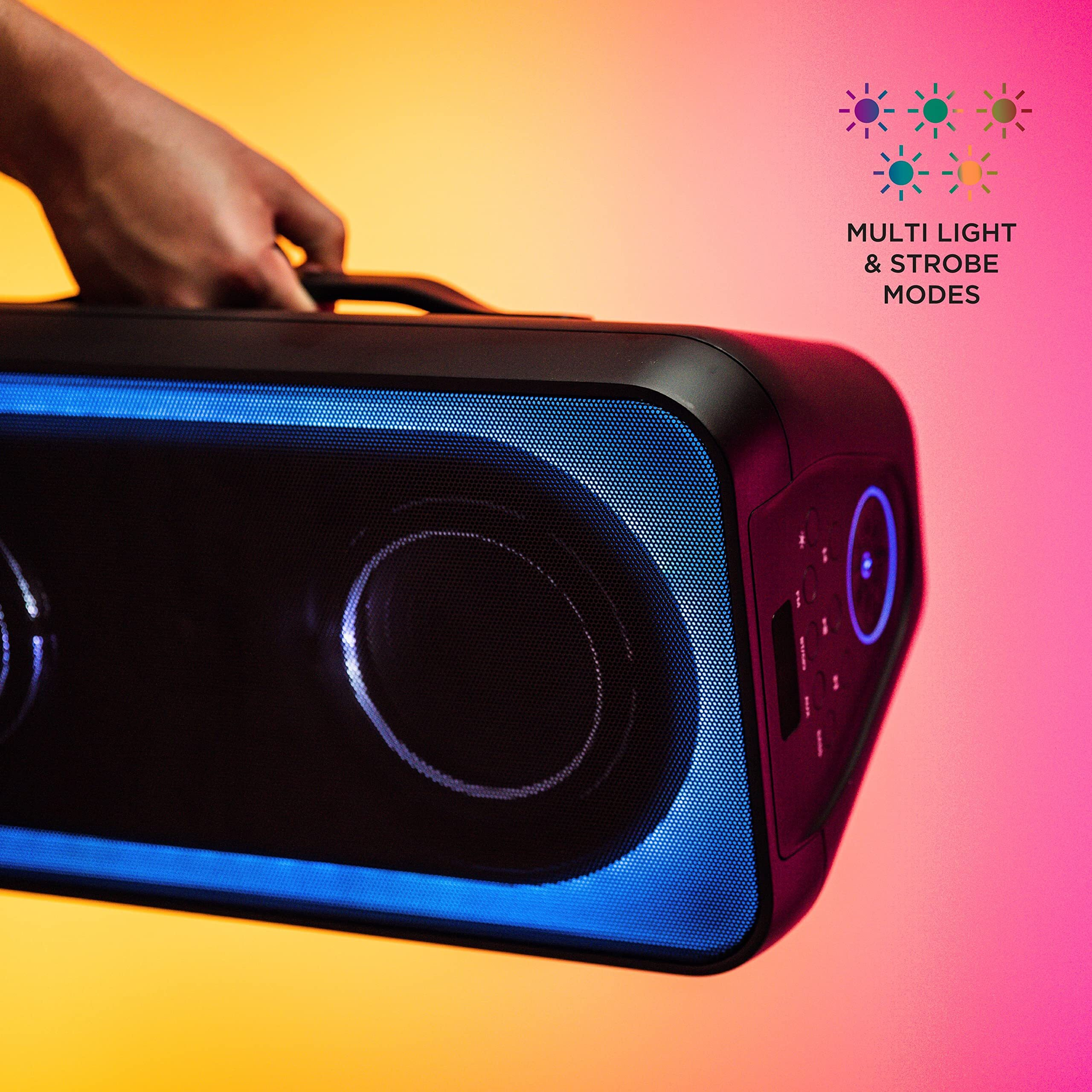 Altec Lansing Shockwave 200 Wireless Party Speaker 180W Bluetooth Speaker With A Long Lasting 12 Hour Battery, Multi Led Party Modes, Multiple Bass Boost Modes, Party Sync, Am/Fm Radio
