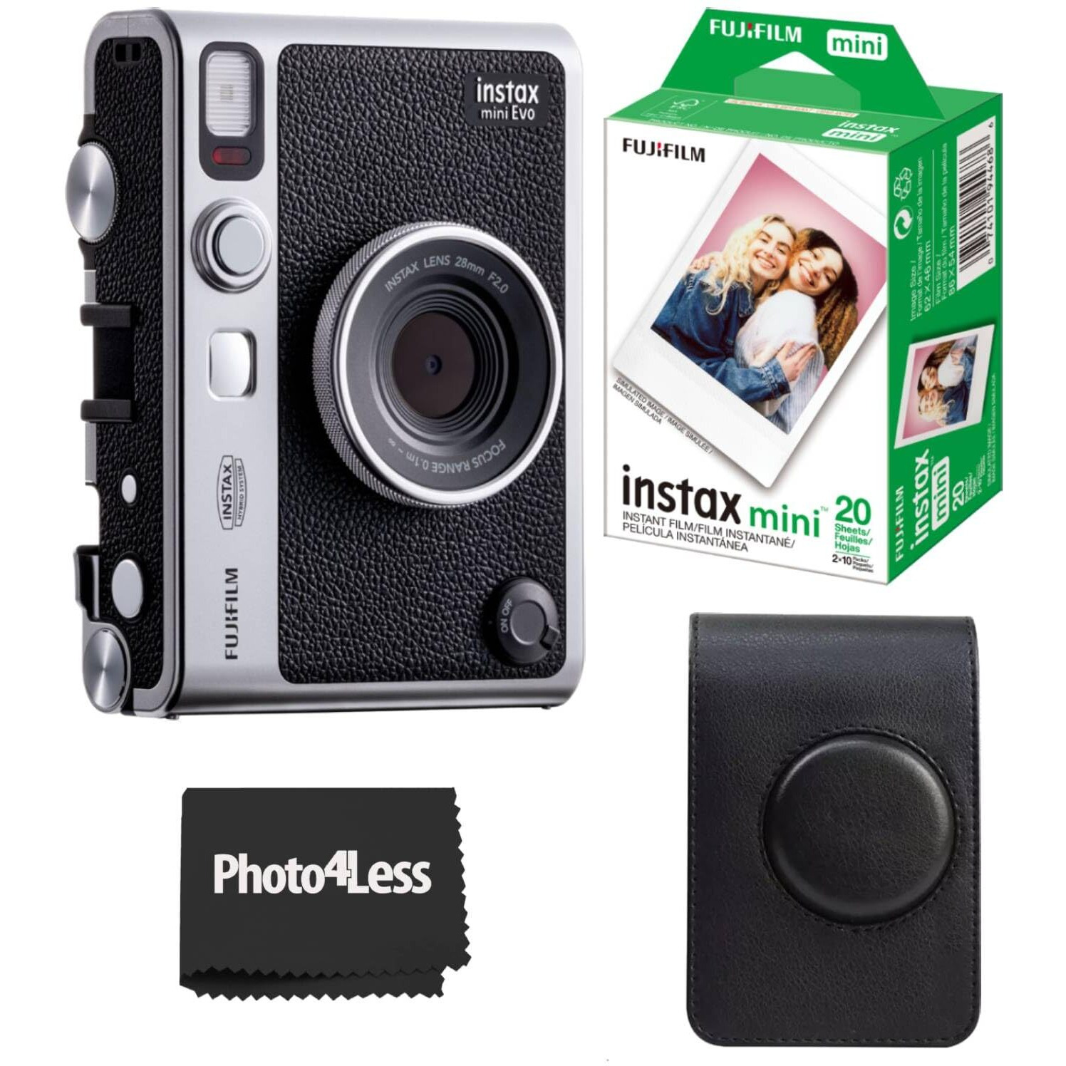 Fujifilm Instax Mini Evo Hybrid Instant Camera Bundle With Case Compatible With Fujifilm Instax Mini Evo + Fujifilm Instax Mini Twin Pack Instant Film (16437396) (Black)