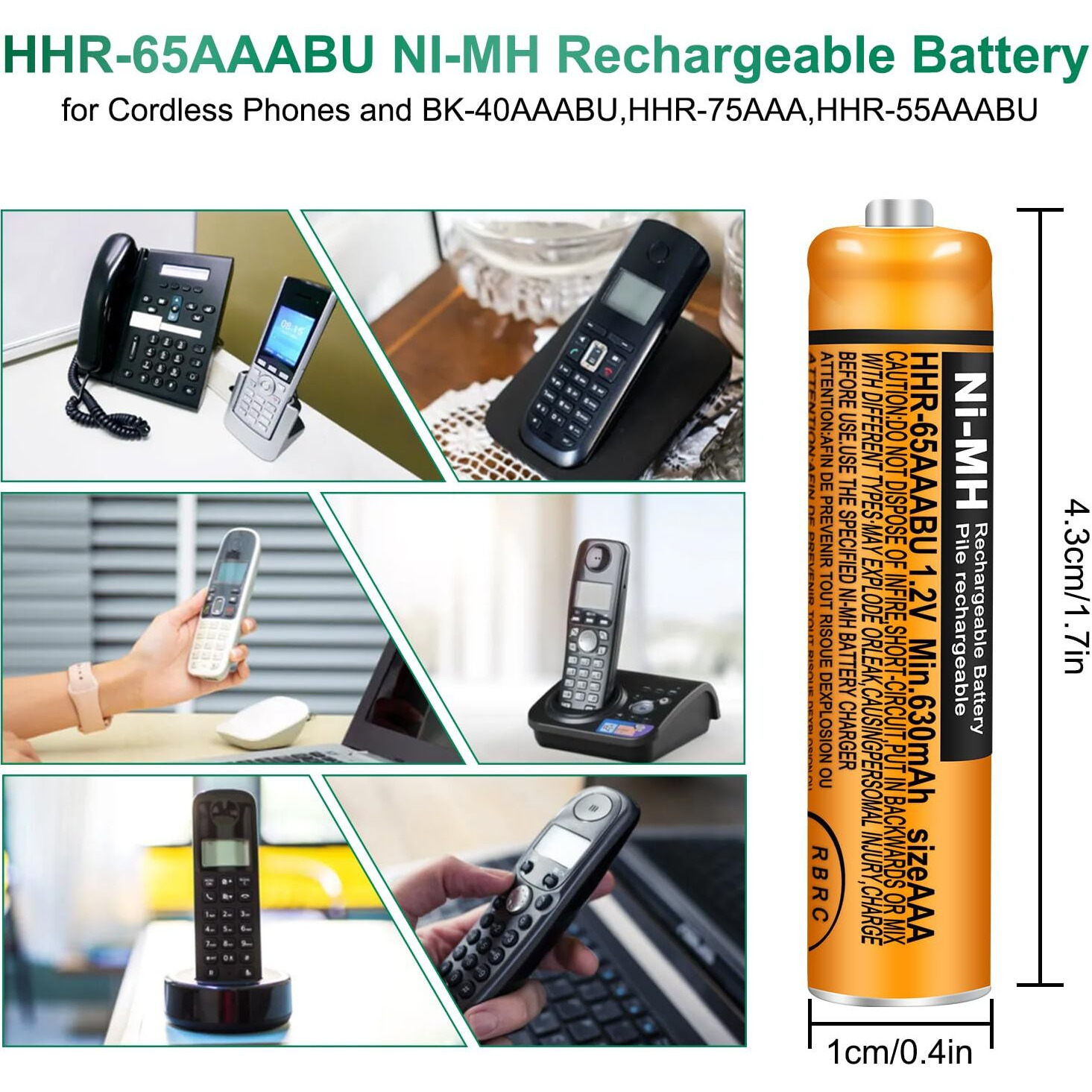 Triangle Power 6 Pack Hhr-65Aaabu Ni-Mh Rechargeable Batteries 1.2V 630Mah Aaa Battery For Panasonic Cordless Telephone Batteries