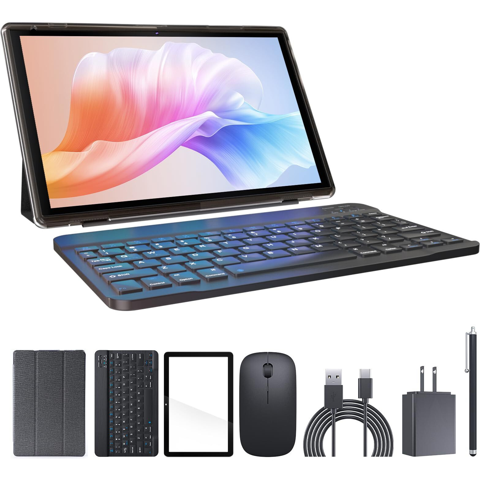 Zzb Tablet 2 In 1 Tablet With Keyboard Including Case Mouse Stylus Touch Screen Protector Film, 10 Inch Tablet Android Tablets Pc, 10.1"" Hd Tab 6000Mah Battery 32Gb+512Gb Expandable Tableta Computer