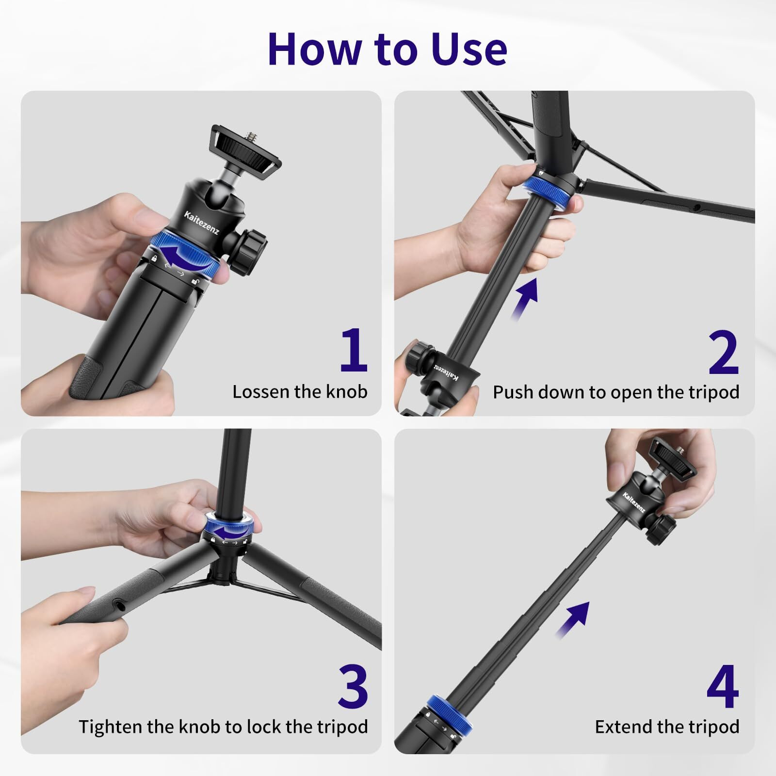 Kaitezenz Selfie Stick Tripod For Gopro Camera, 62"" Extendable Tripod Stand With 360 Ball Head 1/4"" Screw, Portable Lightweight Camera Tripod For Gopro Max Hero 11 10 9 8 7 6 5 Dji Osmo Action Camera