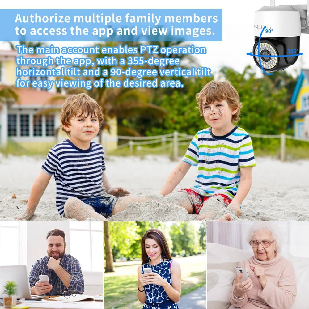 Sinliton Wifi Security Camera, 2.4G Outdoor Cameras For Home Security, 1080P Ip Camera With Phone App, Ptz Home Camaras With Motion Detection Alarm, 2-Way Talk,Automatic Tracking,Sd/Cloud Storage