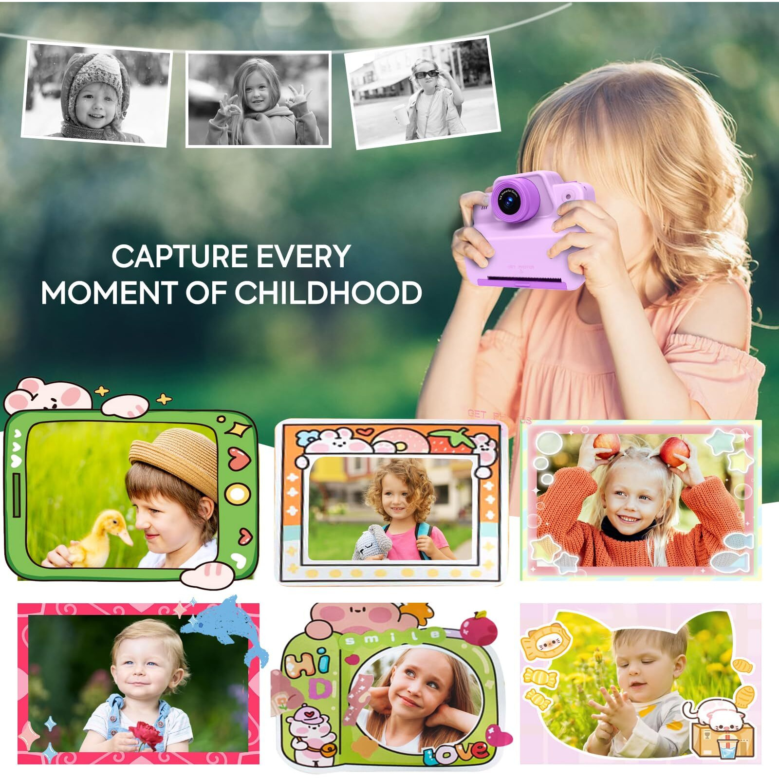 Instant Print Camera For Kids, Toddler Kids Camera Instant Print For 3 4 5 6 7 8 9 10 Years Old Girl Christmas Birthday Gifts, Portable Kid Children Digital Travel Camera Toys For Girls Age 3-12