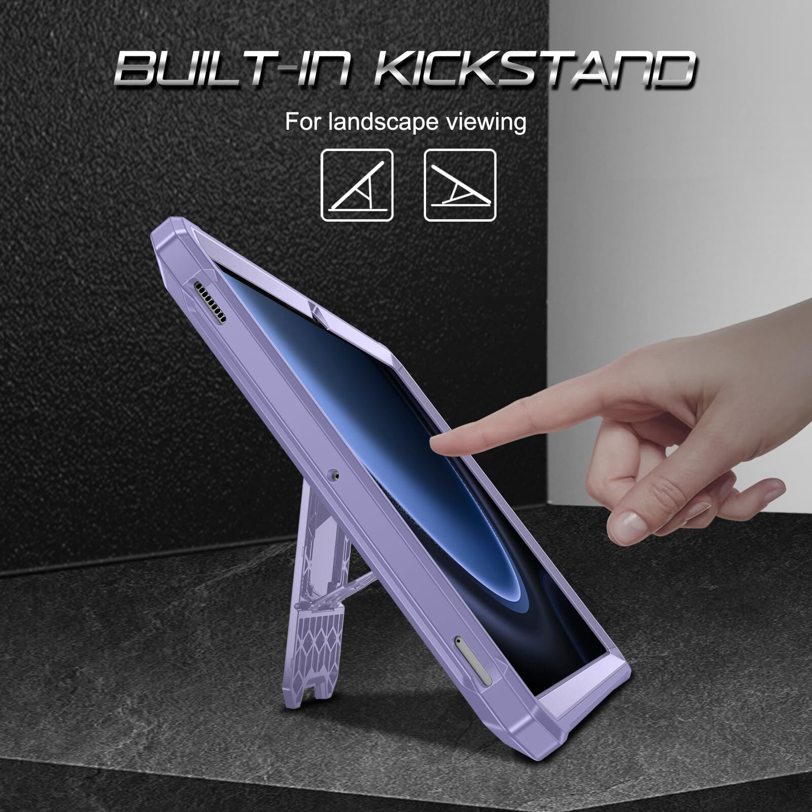 Fintie Shockproof Case For Samsung Galaxy Tab S9 Fe 5G 10.9 Inch/Galaxy Tab S9 11 Inch 2023, Tuatara Rugged Unibody Hybrid Full Protective Bumper Kickstand Cover Built-In Screen Protector, Purple