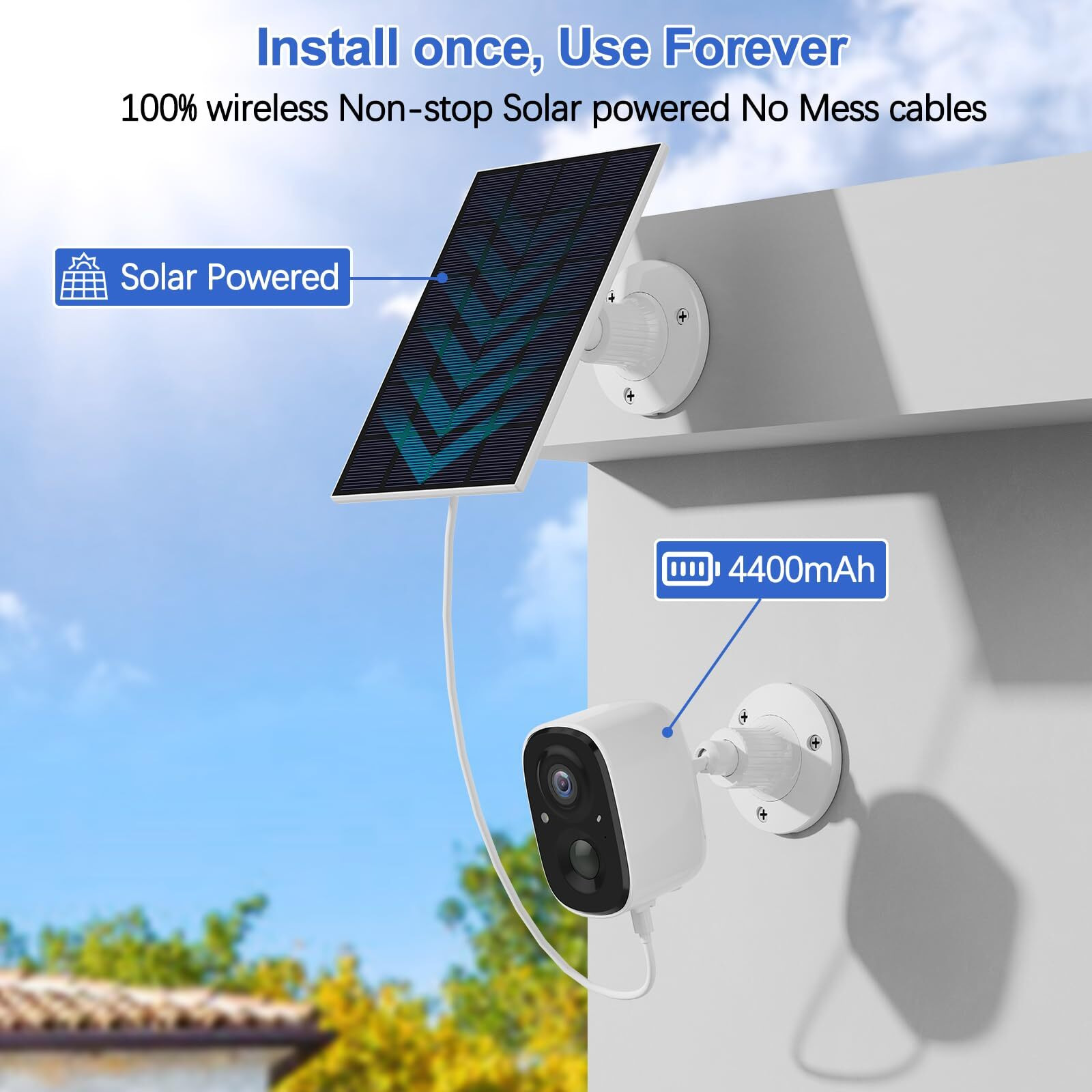 2K Solar Security Camera Outdoor Wireless 2K Hd Outdoor Security Camera For Home Battery Powered 2.4G Wifi 2K Hd Camera 2-Way Talk Color Night Vision Ip65 Waterproof, Sd Card/Cloud Storage