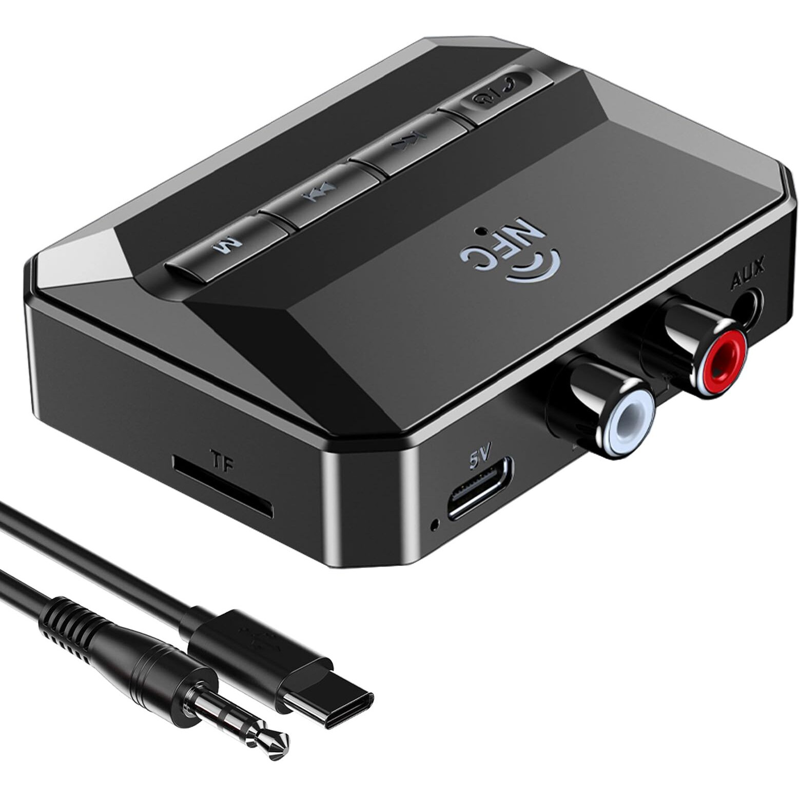 Kaiy 5.3 Bluetooth Receiver For Home Stereo, Bluetooth To Rca Adapter For Stereo Receivers Aux Bluetooth Adapter, Nfc-Enabled Bluetooth Audio Adapter, Support Usb Drive/Tf Card Play Music