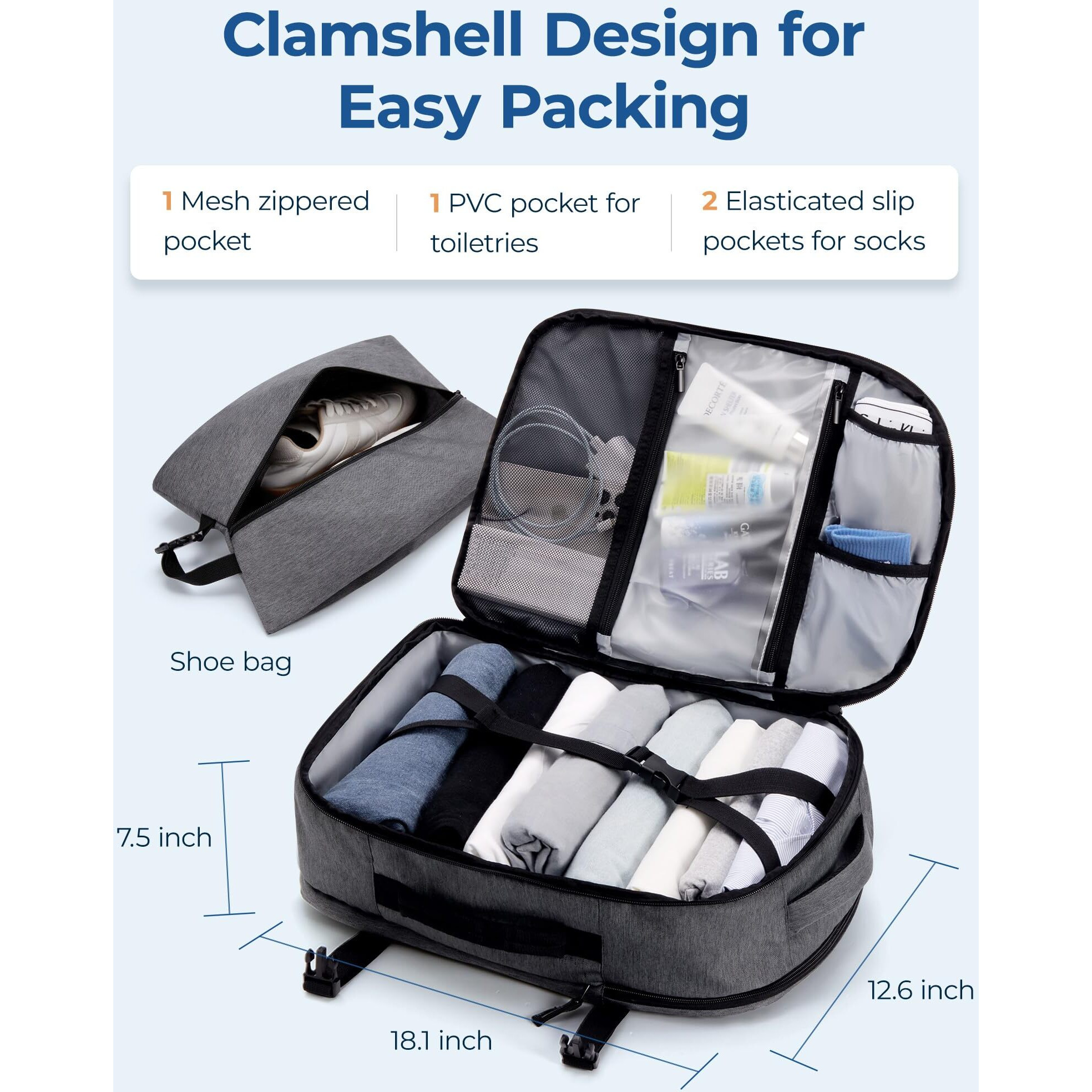 Bagsmart Travel Backpack For Women Men, 40L Flight Approved Carry On Backpack With Shoe Bag, Tsa Large Personal Item Backpack With 17 Inch Laptop Compartment, Weekender Suitcase For Travel, Grey