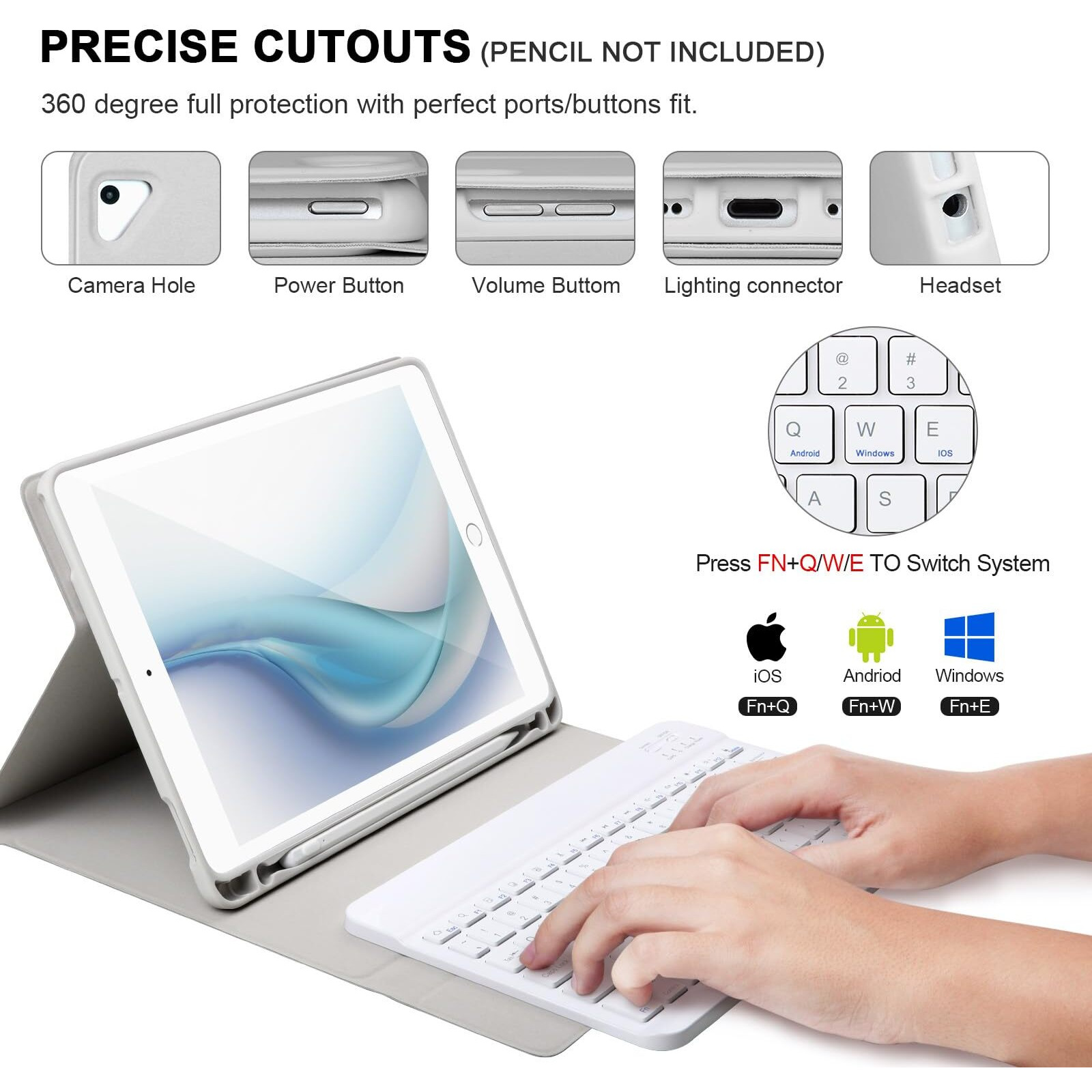 Ipad Keyboard Case 9.7 For Ipad 6Th Gen 2018,Ipad 5Th Gen 2017,Bluetooth Keyboard For Ipad Air 2/1,Pro 9.7,Case With Keyboard Ipad 6Th Gen,Ipad Keyboard Case 6Th Gen With Pencil Holder,Gray