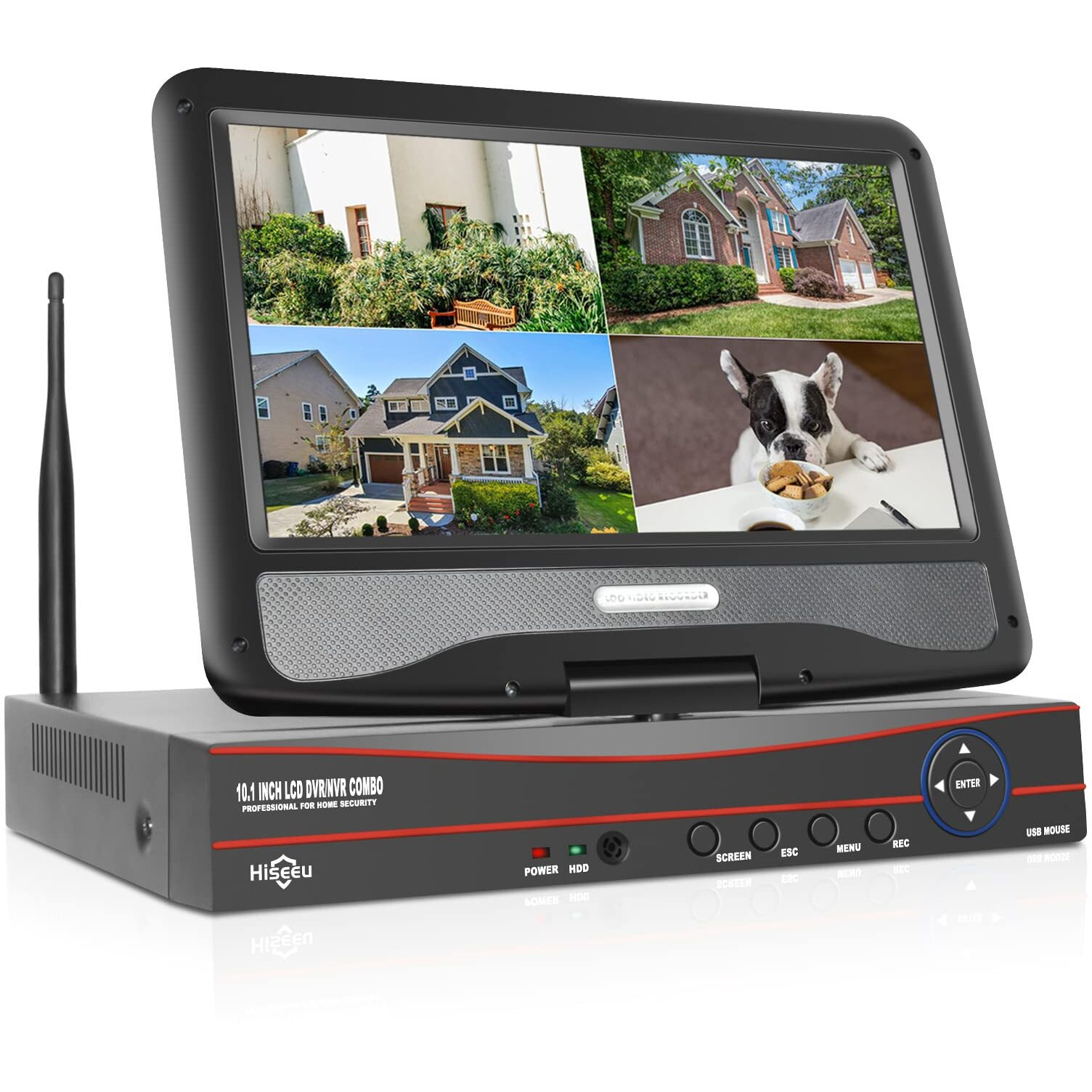 No Hdd 10'' Lcd Wireless Wifi Nvr 10 Channels Network Video Recorder, Motion Detection Zones, 24/7 Record, Work With Hiseeu Eseecloud 1080P/3Mp/5Mp Wireless Camera