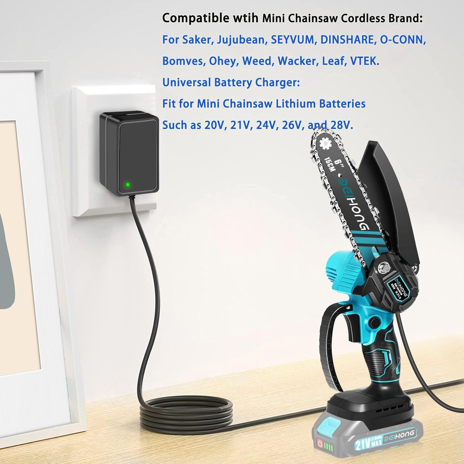 21V Lithium Battery Charger, Power Tool Charger Fit For 18V 20V 21V Saker Mini Chainsaw, Electric Wrenches, Hand Electric Drills, Electric Screwdrivers.