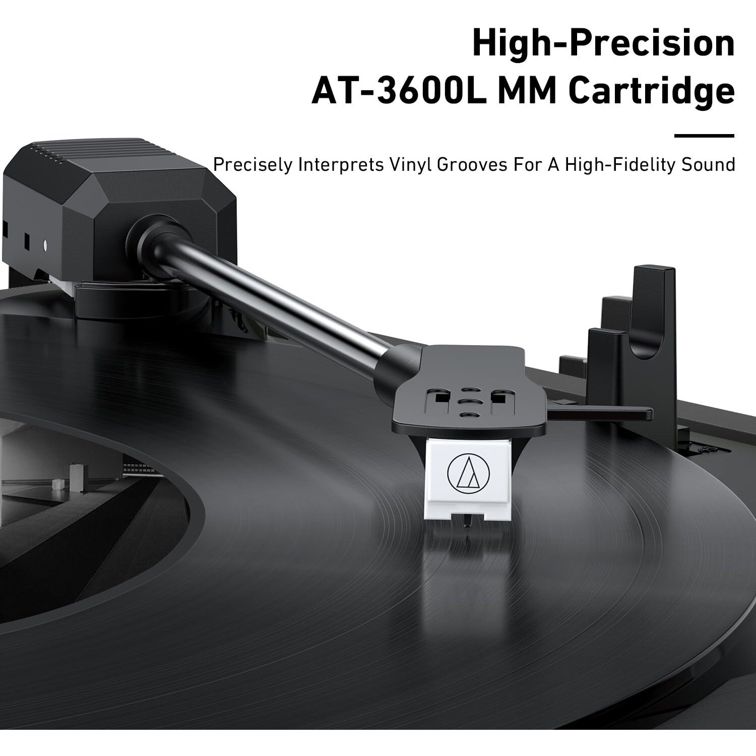 Mykesonic Fully Automatic Record Player, Bluetooth Belt Drive Vinyl Turntable, Magnetic At-3600L Cartridge, Bluetooth In & Out, Hi-Fi Stereo Speakers, Aux In Headphone, Rca Out, Anti-Resonance - Black