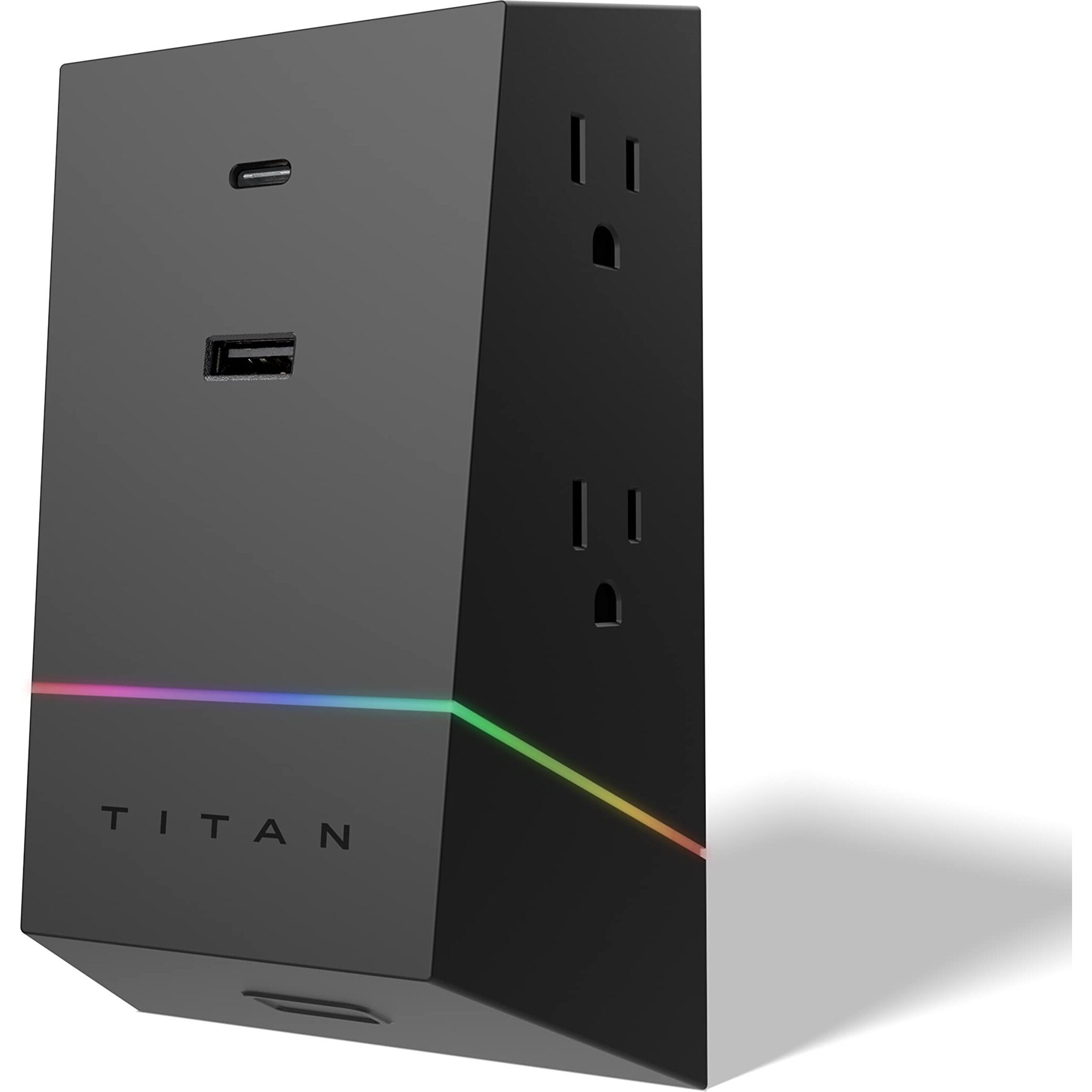 Titan 4-Outlet Surge Protector, Led Full Spectrum Color-Select, Outlet Extender, Usb-A/Usb-C, Compatible With Power Gaming Pc, Laptop, Computer Setup, Ps4, Ps5, Xbox, Black, 50268