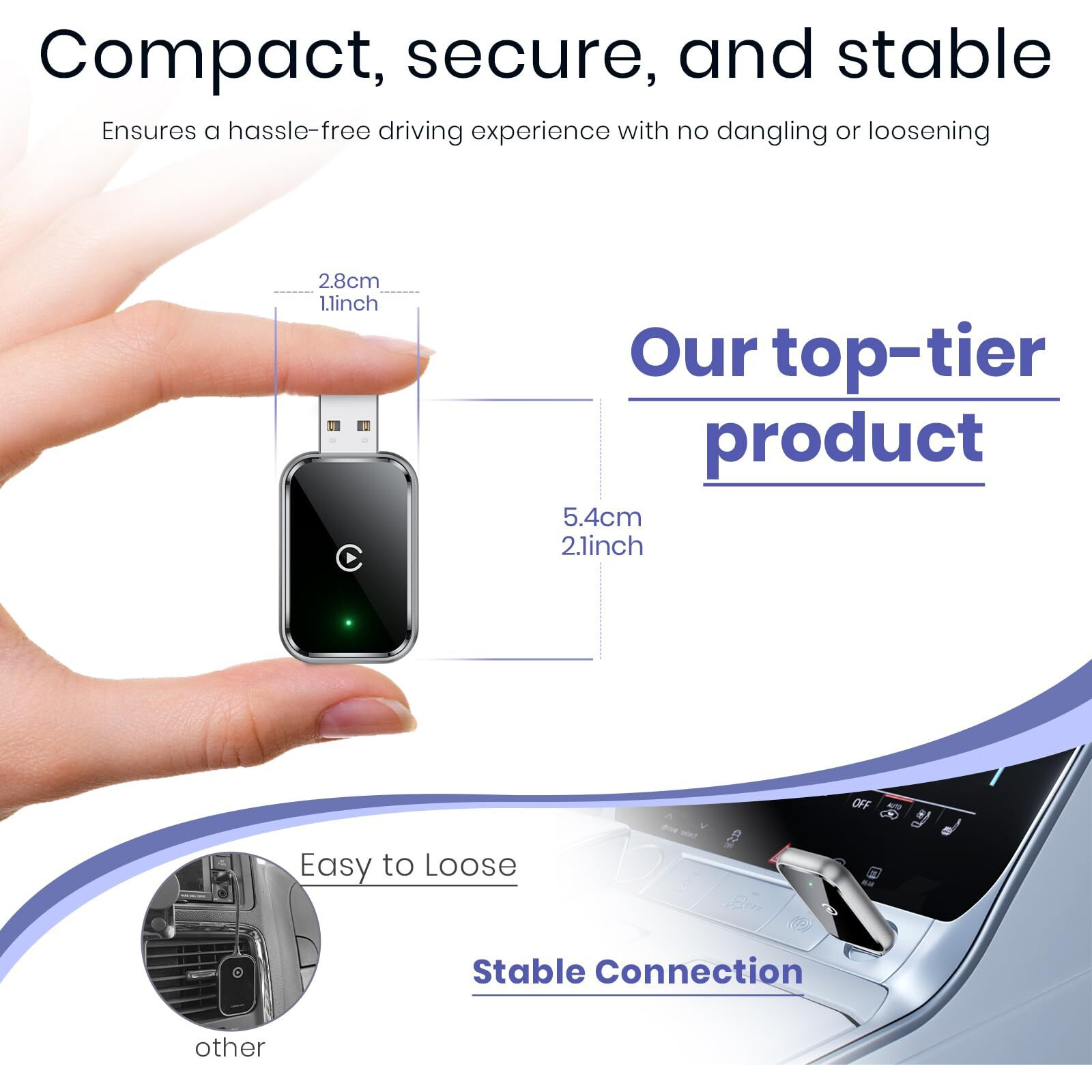 Wireless Carplay Adapter For Iphone, Convert Wired To Wireless Apple Carplay Adapter, Mini Size With Extension Cable Usb & Usb-C/Type-C, Stable Control & No Delay, Black