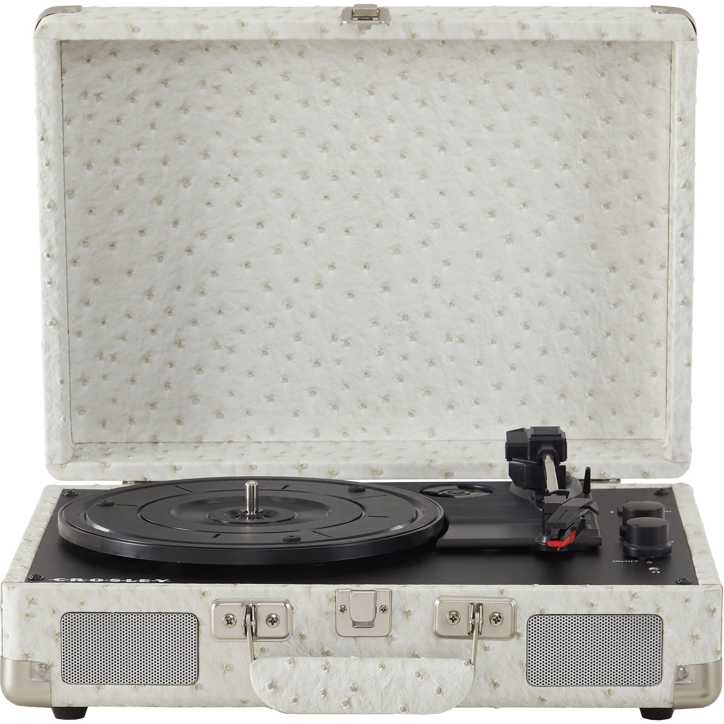 Crosley Cr8005F-Wo Cruiser Plus Vintage 3-Speed Bluetooth In/Out Suitcase Vinyl Record Player Turntable, White Ostrich