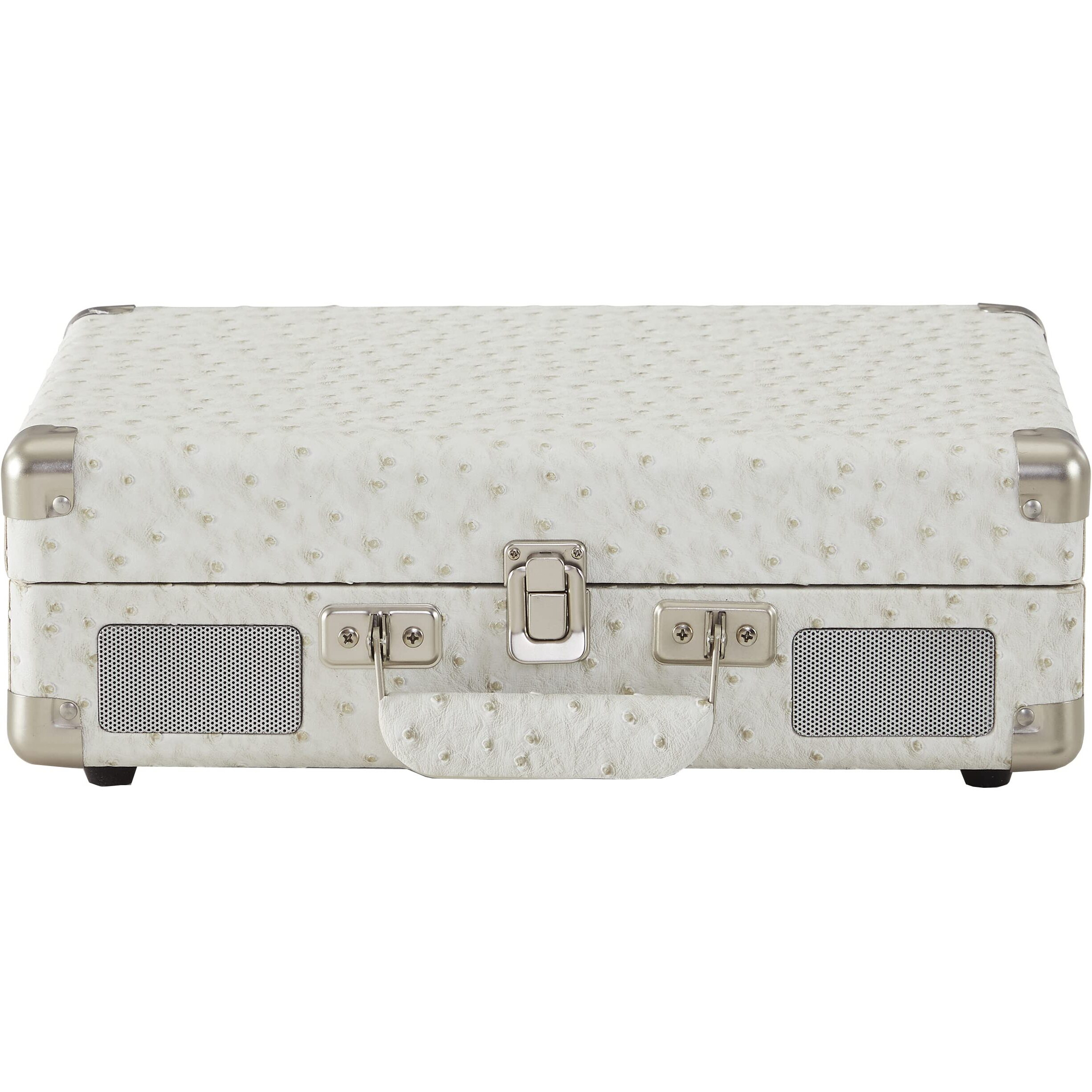 Crosley Cr8005F-Wo Cruiser Plus Vintage 3-Speed Bluetooth In/Out Suitcase Vinyl Record Player Turntable, White Ostrich