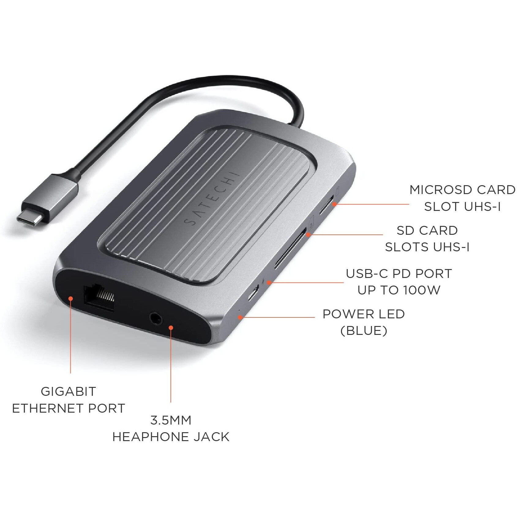 Satechi Usb4 Multiport Adapter, Usb C Hub With 8K Hdmi, 100W Usb C Pd Charging, 3 Usb-A, Ethernet, Micro/Sd Card Readers, Audio Jack, For Macbook Pro/Air M1 M2 M3, Windows