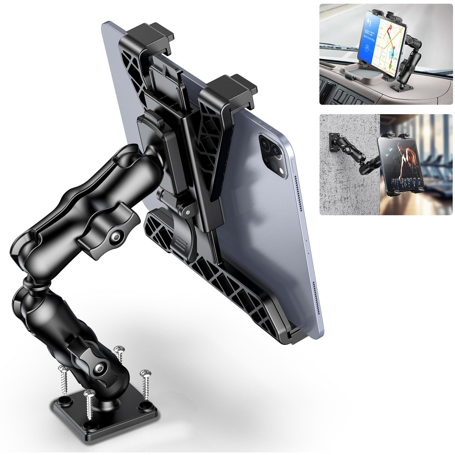 Ohlpro Tablet Holder For Truck, Heavy Duty Ipad Mount For Drill Base 360Adjustable 2-Stage Arm Car Stand For All 7"" - 11.5"" Ipad Pro,Mini,Samsung Tab,Nexus, Great For Desks,Wall, Businesses