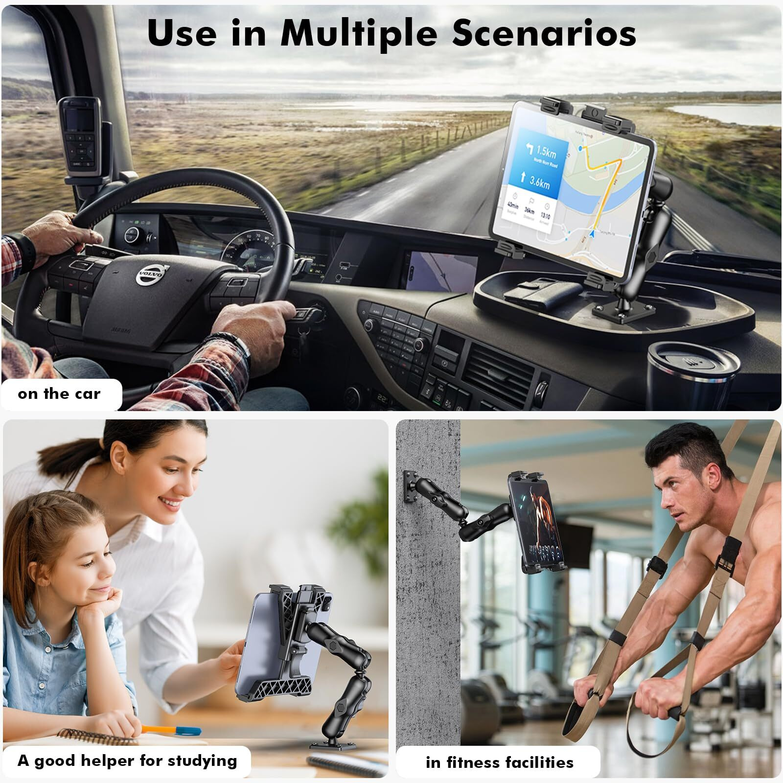 Ohlpro Tablet Holder For Truck, Heavy Duty Ipad Mount For Drill Base 360Adjustable 2-Stage Arm Car Stand For All 7"" - 11.5"" Ipad Pro,Mini,Samsung Tab,Nexus, Great For Desks,Wall, Businesses
