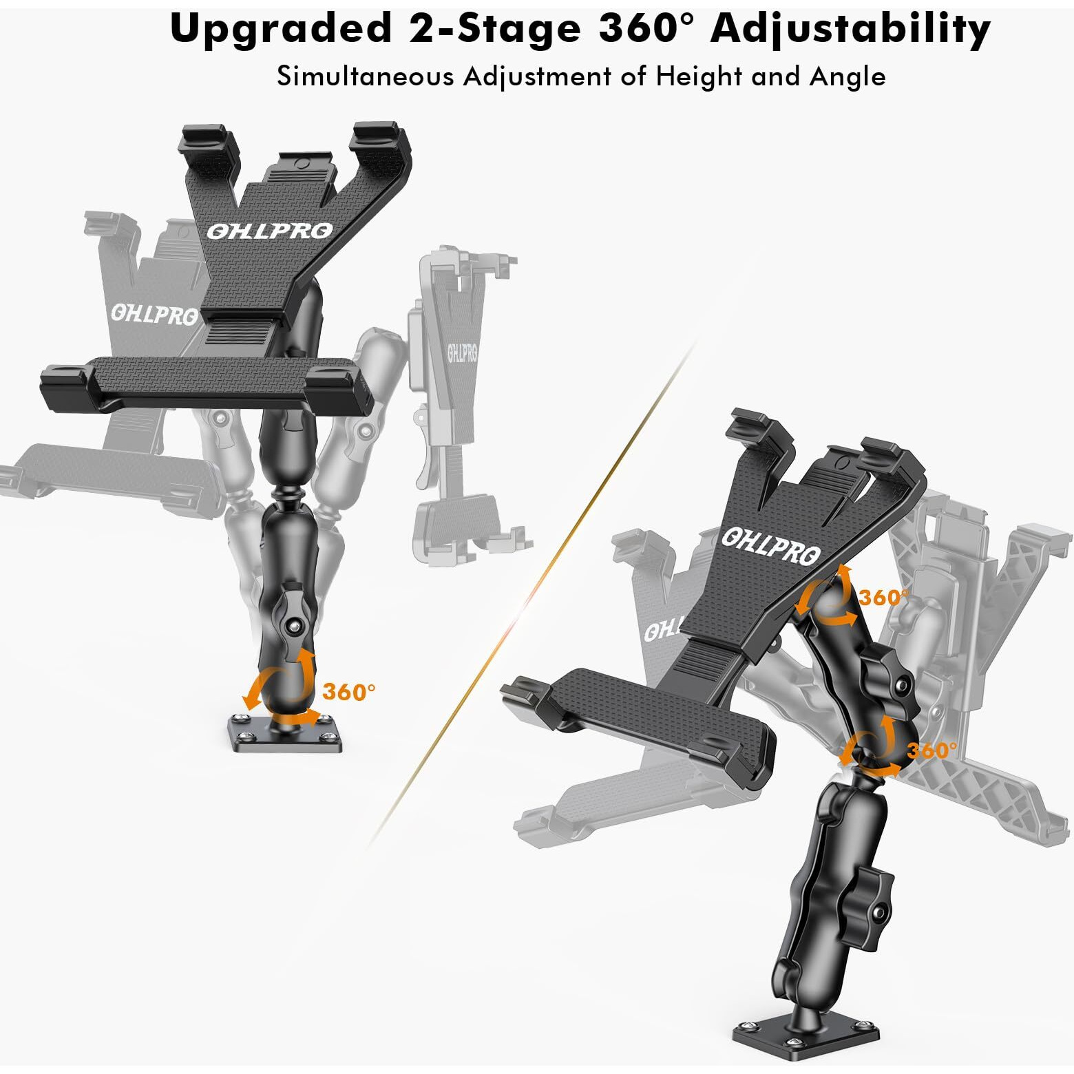 Ohlpro Tablet Holder For Truck, Heavy Duty Ipad Mount For Drill Base 360Adjustable 2-Stage Arm Car Stand For All 7"" - 11.5"" Ipad Pro,Mini,Samsung Tab,Nexus, Great For Desks,Wall, Businesses