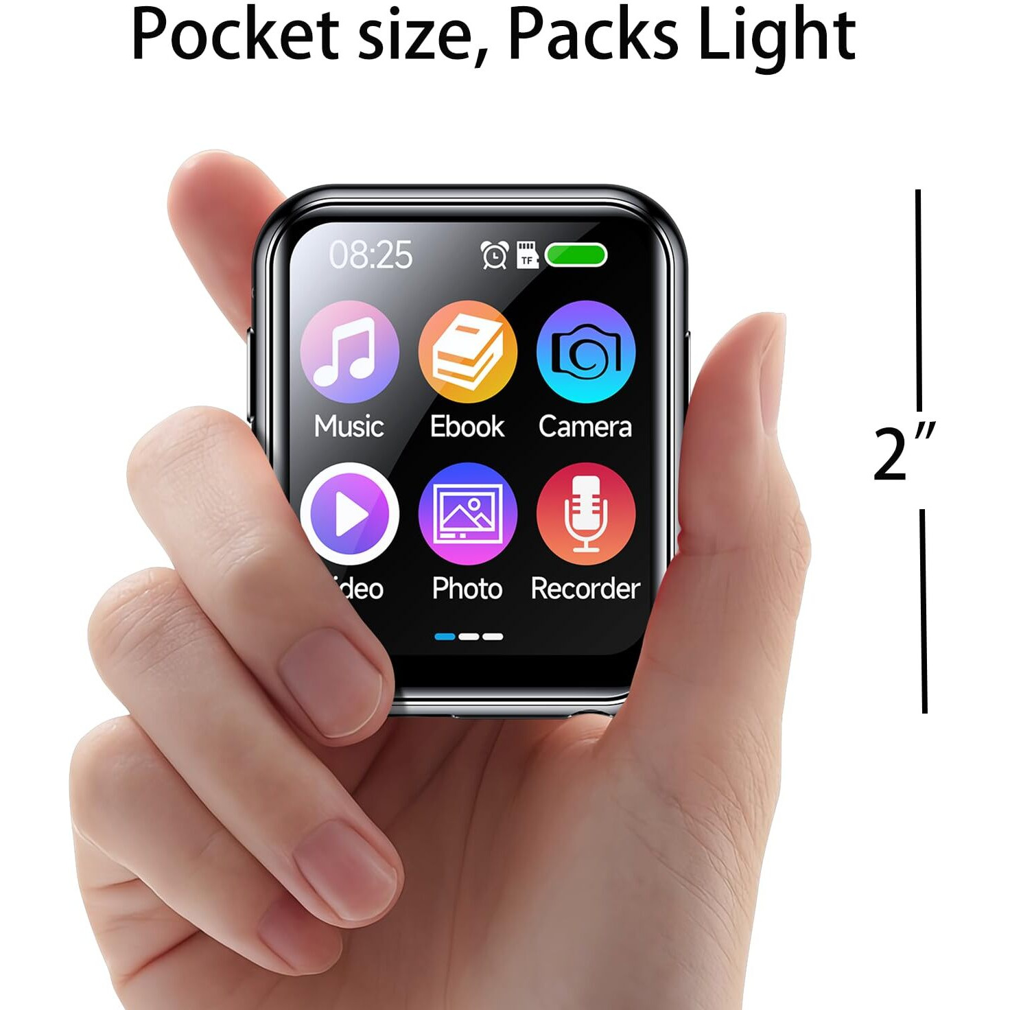 Mp3 Player With 128Gb Tf Card, Fhd 720P Digital Camera, Bluetooth 5.4 Lossless Sound Audio Player, 2"" Touch Screen Portable Music Player With Speaker, Voice Recorder, Case & Earphones Included