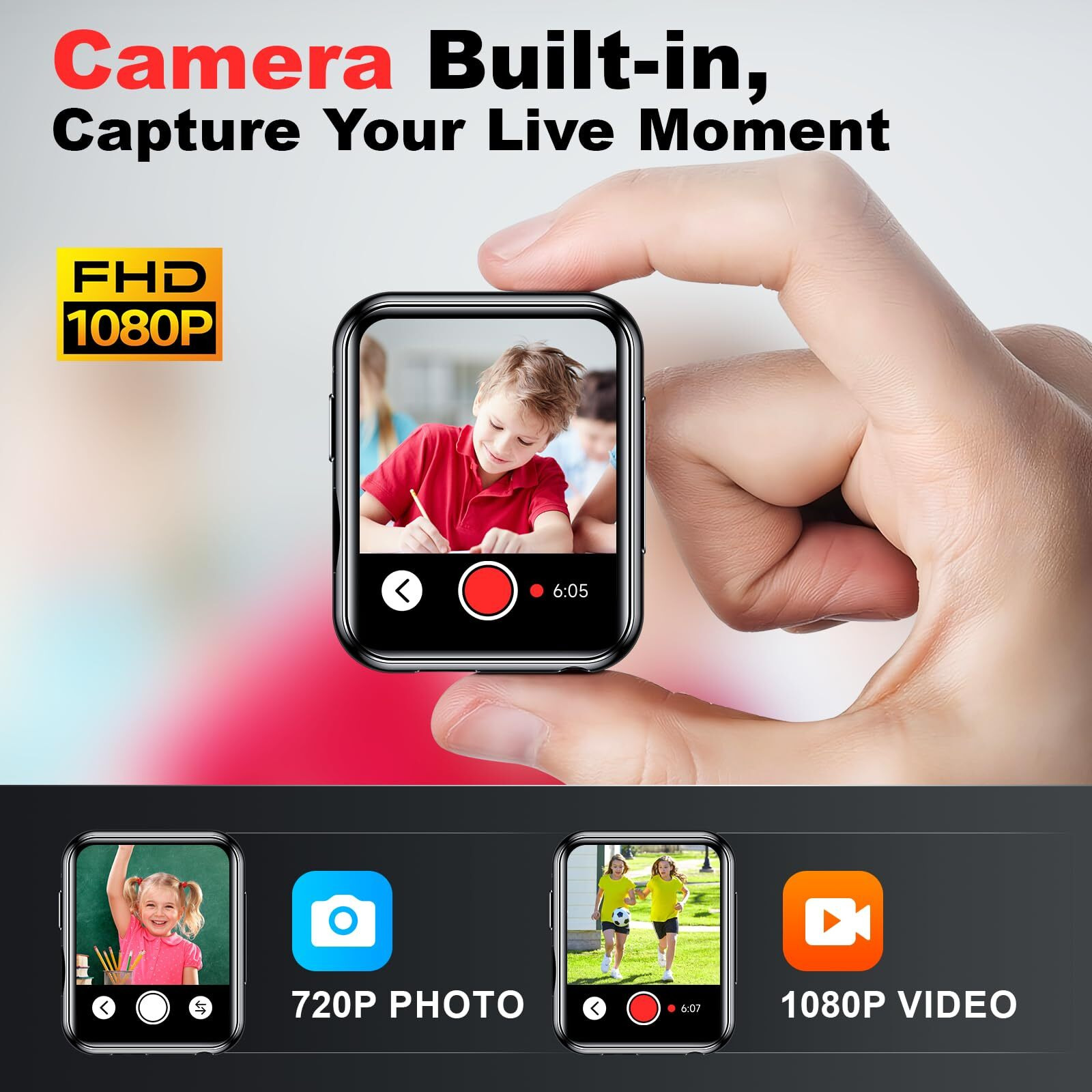 Mp3 Player With 128Gb Tf Card, Fhd 720P Digital Camera, Bluetooth 5.4 Lossless Sound Audio Player, 2"" Touch Screen Portable Music Player With Speaker, Voice Recorder, Case & Earphones Included