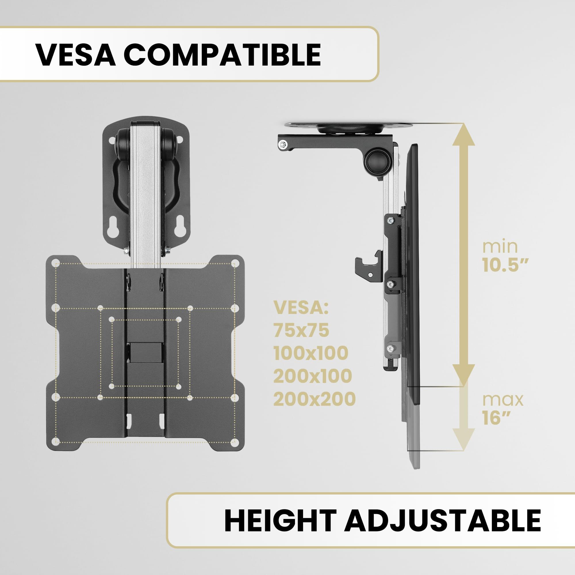 Zebozap Zztvc8022 Flip Down Ceiling Tv Mount And Monitor Mount | Gazebo Tv Mount | Rv Tv Mount | Kitchen Overhead & Under Cabinet Mount | Height Adjustable | Holds 44Lbs | Fits Screens 13"" To 37""